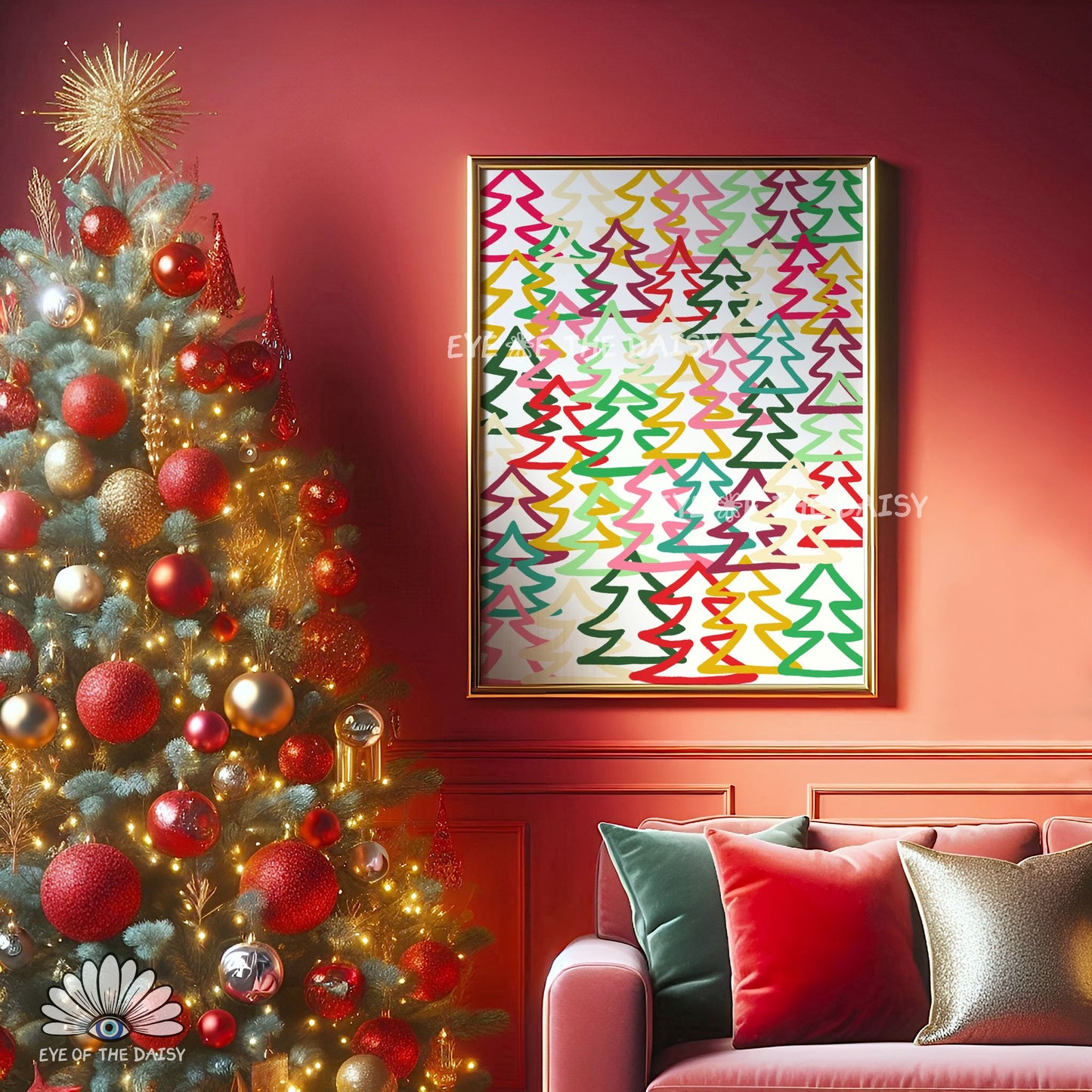 Graffiti Christmas Trees Print Digital Download | Modern Maximalist Holiday Printable Wall Art