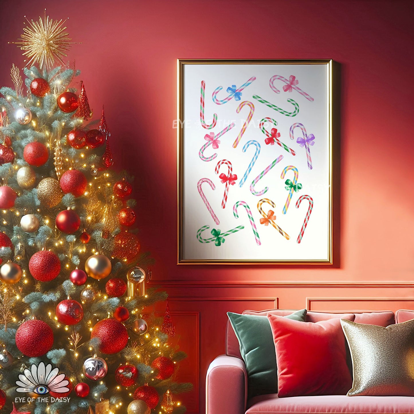 Colourful Candy Canes Print Digital Download | Fun Trendy Holiday Printable Wall Art