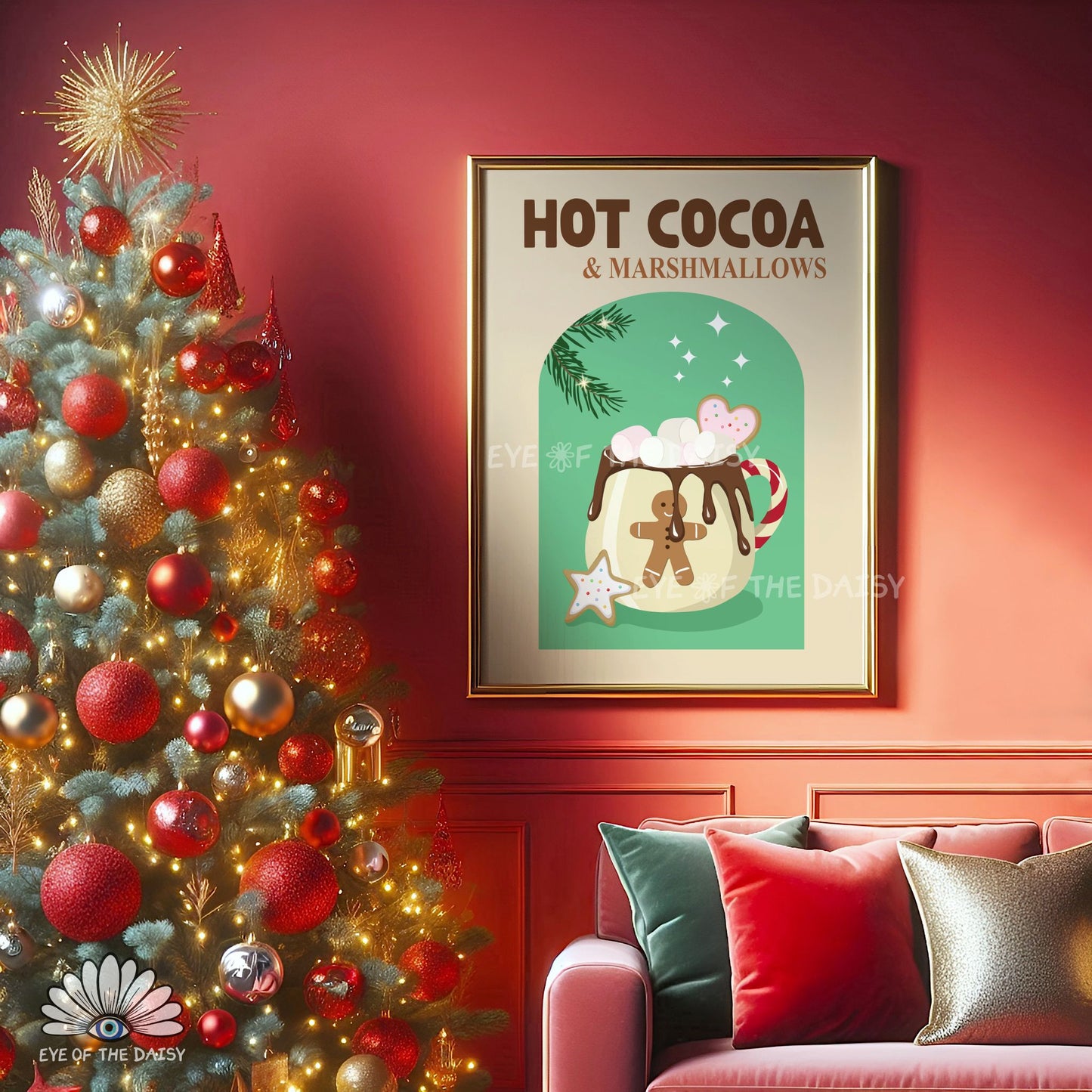 Hot Chocolate Print Digital Download | Retro Holiday Cocoa Station Printable Wall Art