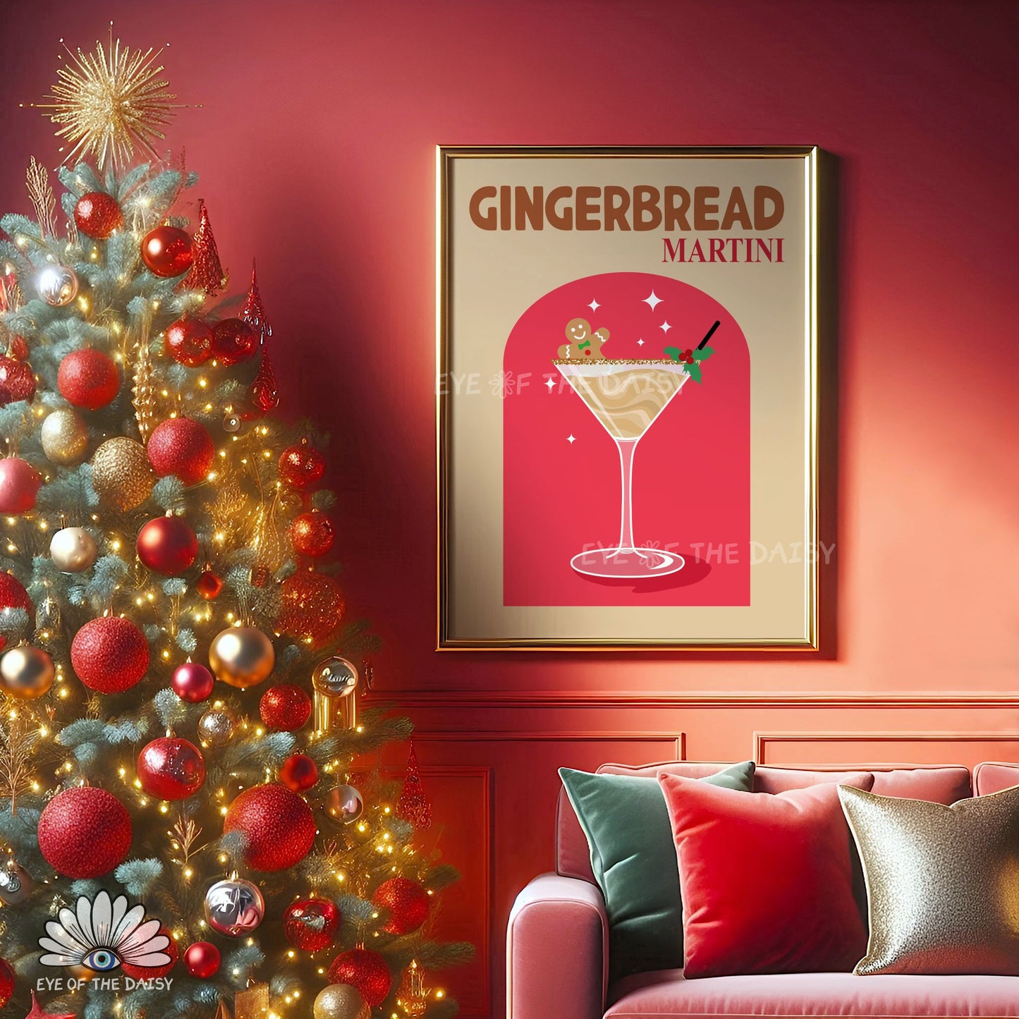 Gingerbread Martini Print Digital Download | Retro Christmas Cocktail Printable Wall Art