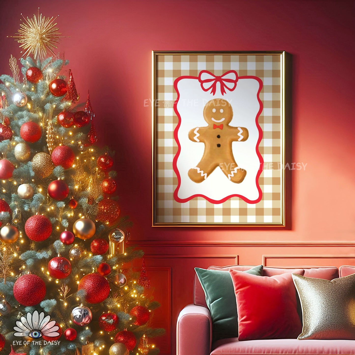 Cute Gingerbread Man Print Digital Download | Check Vintage Holiday Printable Wall Art