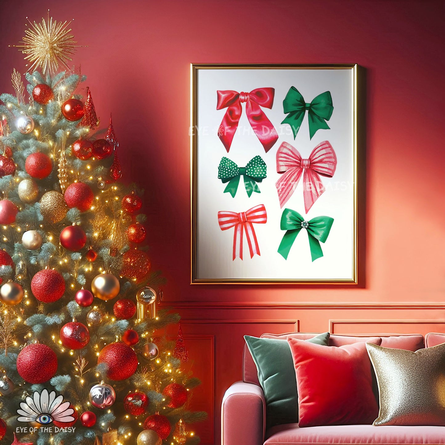 Christmas Bows Print Digital Download | Traditional Holiday Ribbons Printable Wall Art
