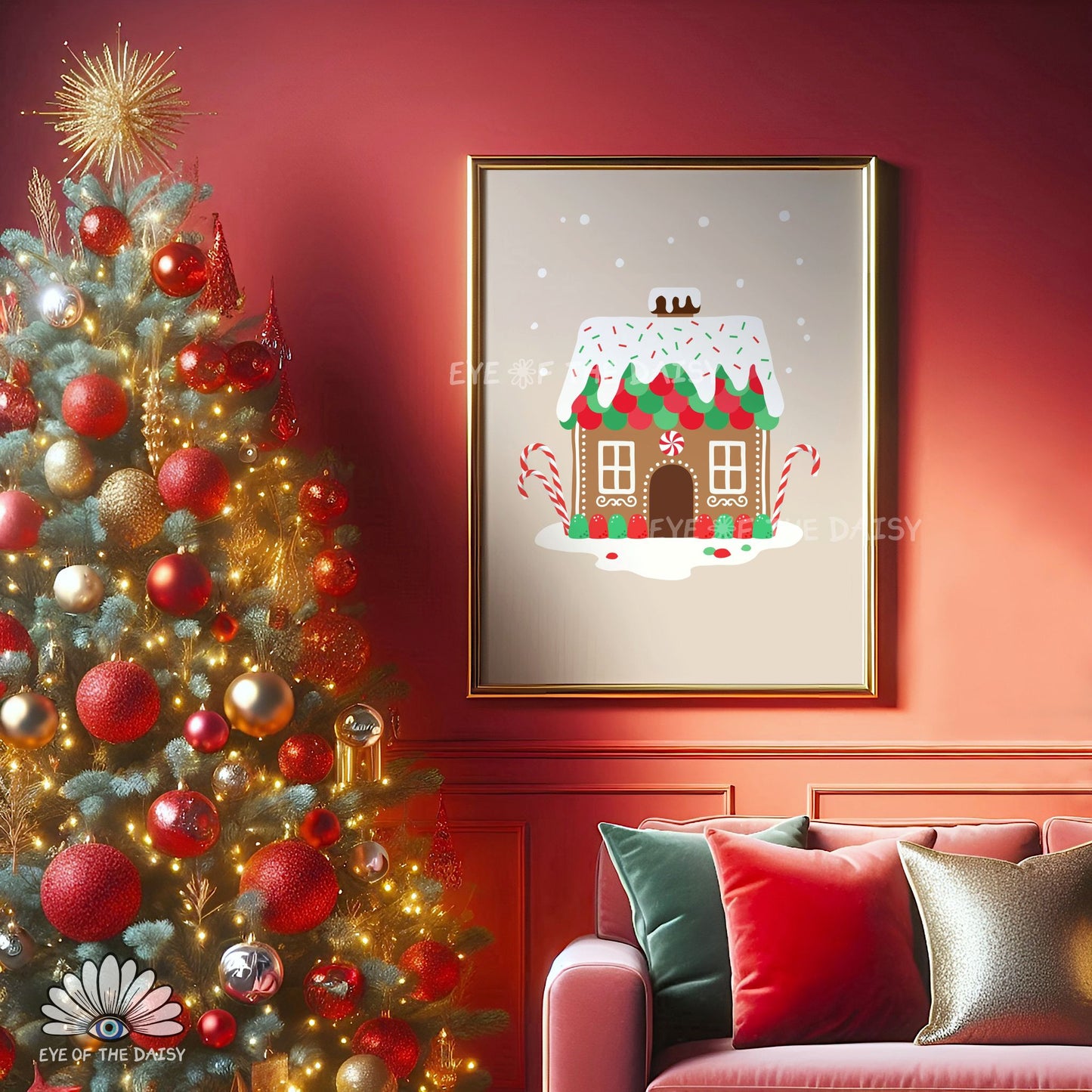 Set of 3 Gingerbread House Prints Digital Download | Traditional Christmas Printable Wall Art