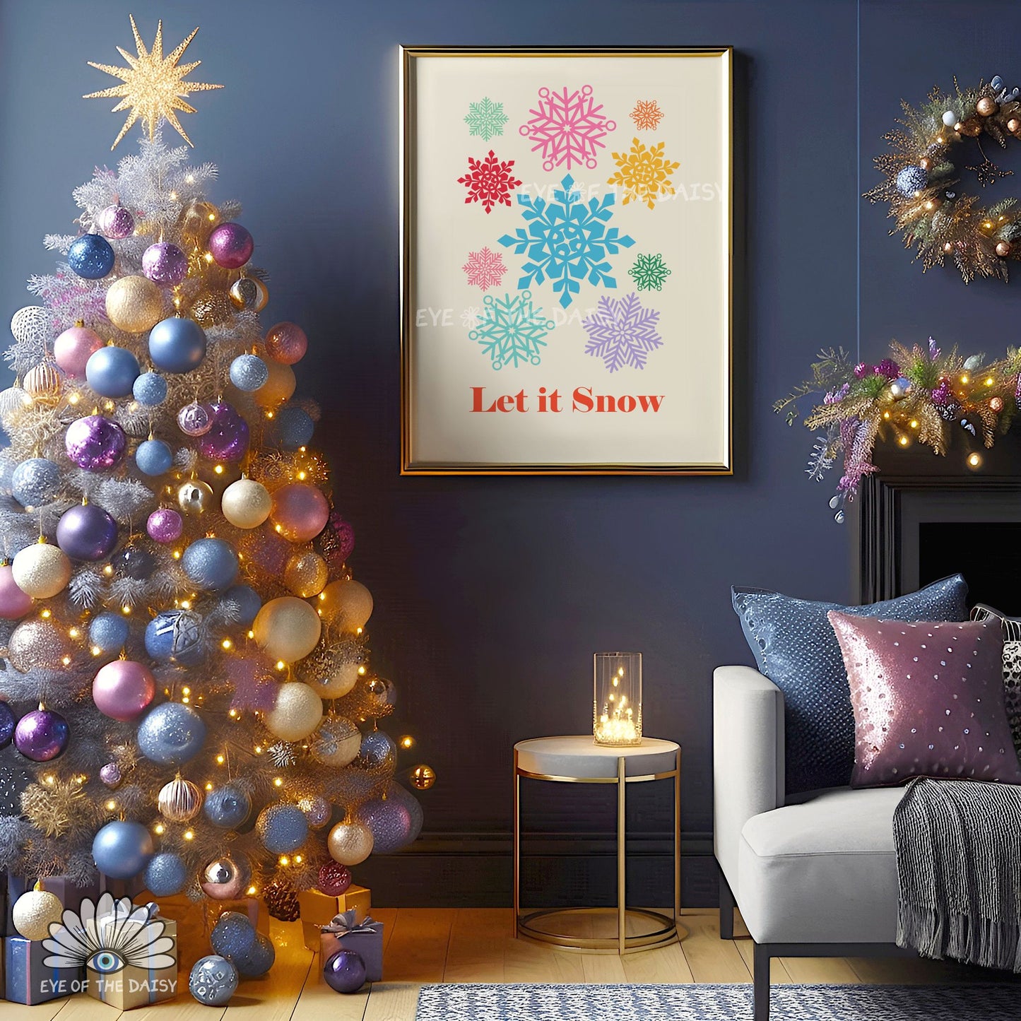 Colourful Snowflakes Print Digital Download | Let it Snow Christmas Printable Wall Art