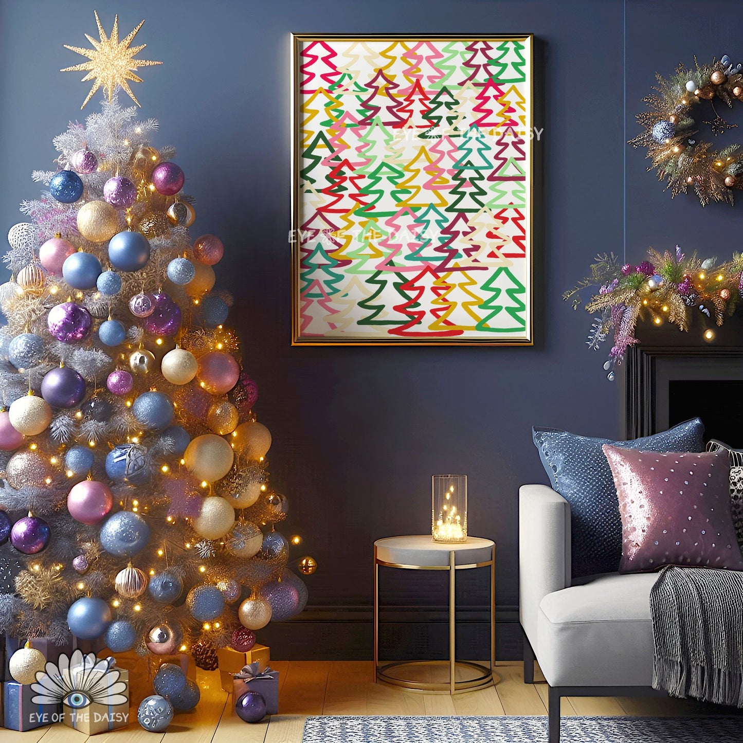 Graffiti Christmas Trees Print Digital Download | Modern Maximalist Holiday Printable Wall Art