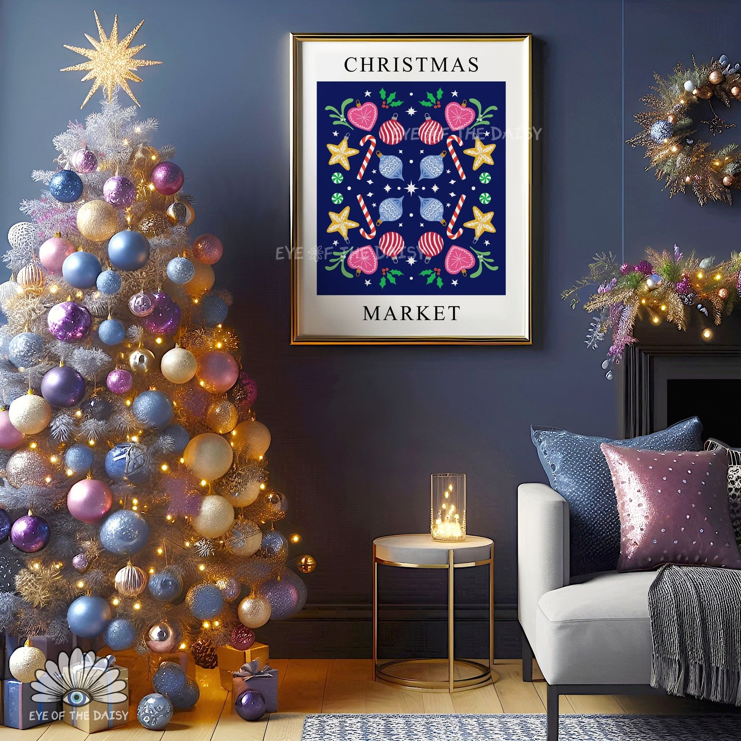 Christmas Market Digital Art Print | Nordic Folk Art Holiday Decor | Printable Wall Art