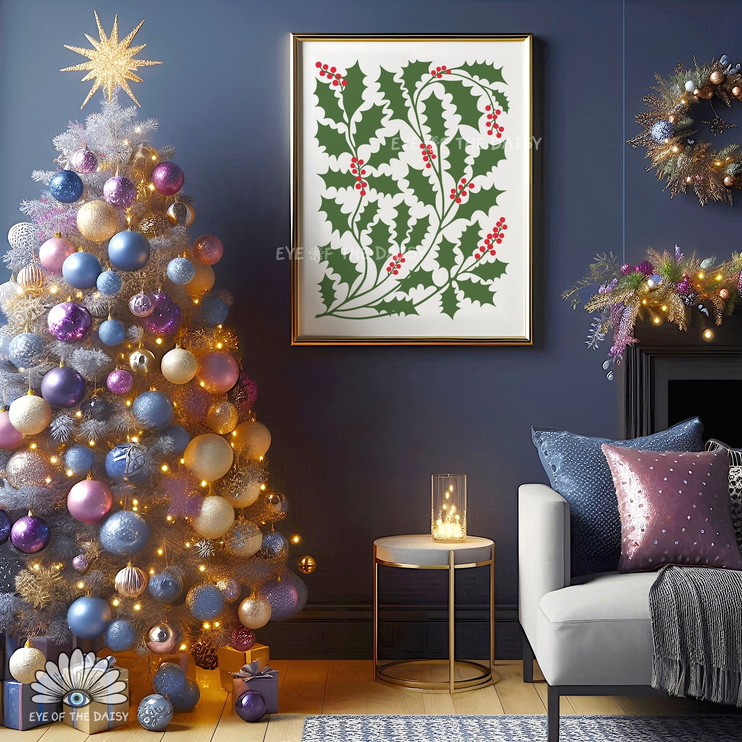 Abstract Holly Christmas Print Download | Red Green Traditional Holiday Printable Wall Art
