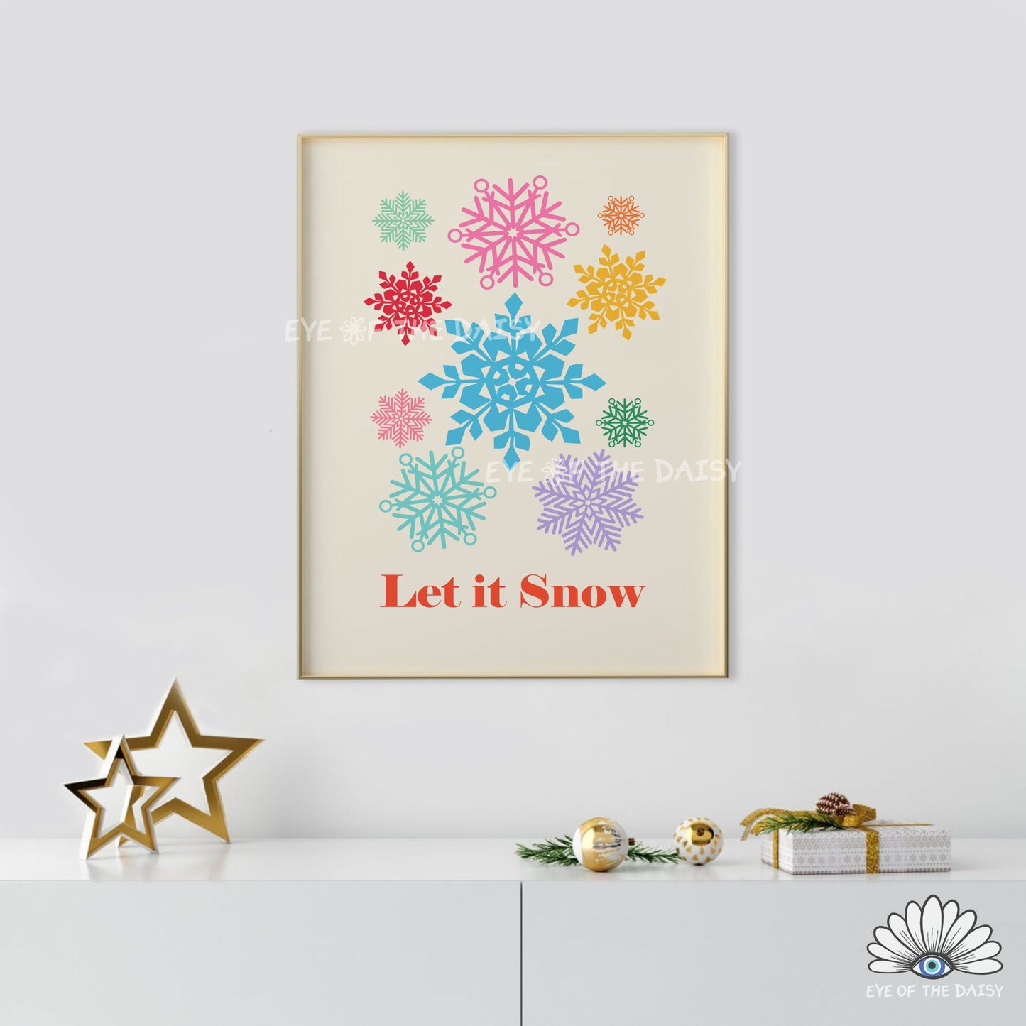 Colourful Snowflakes Print Digital Download | Let it Snow Christmas Printable Wall Art