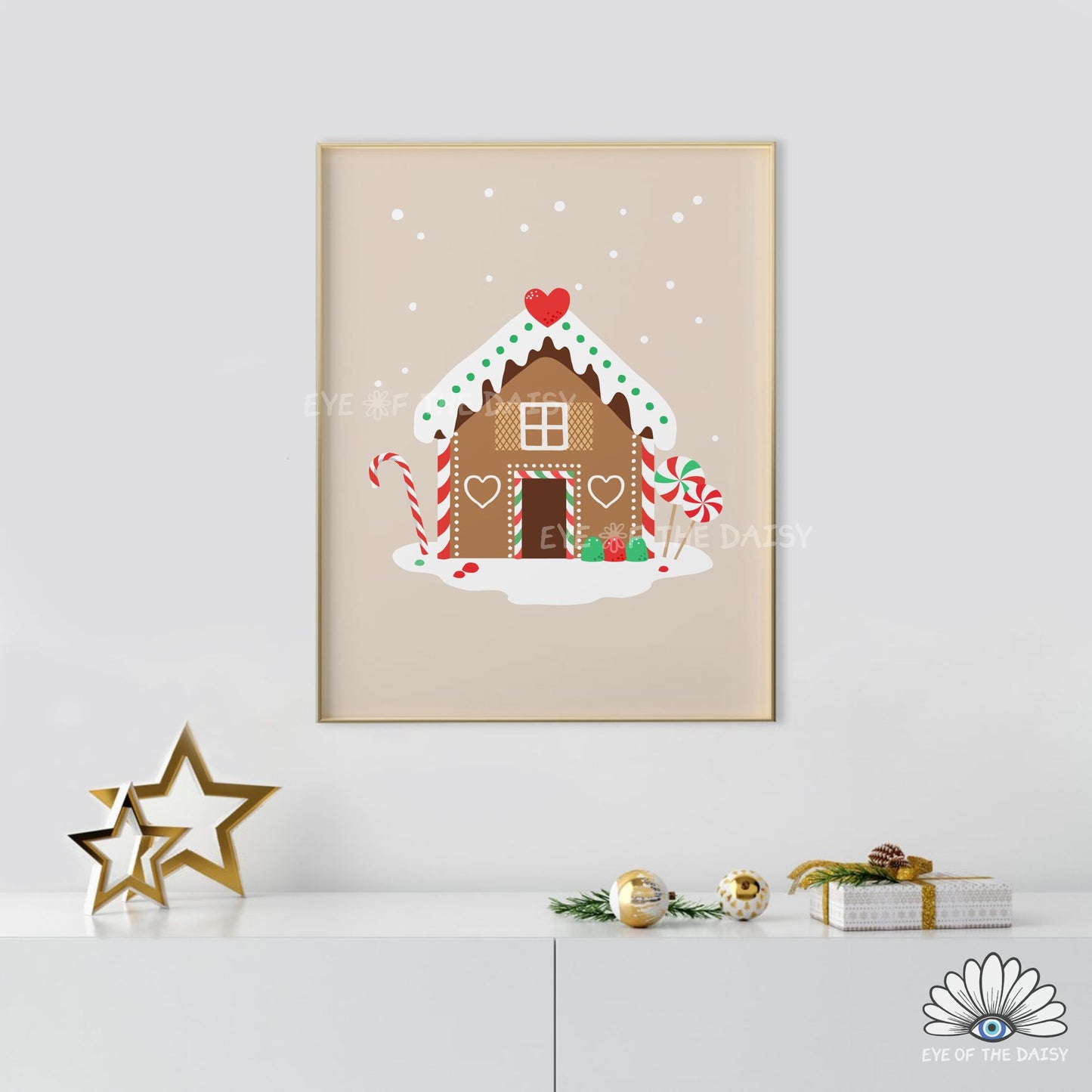 Set of 3 Gingerbread House Prints Digital Download | Traditional Christmas Printable Wall Art