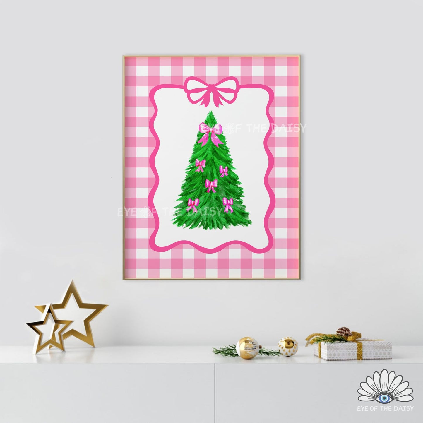 Pink Bows Christmas Tree Digital Print | Vintage Coquette Holiday Printable Wall Art