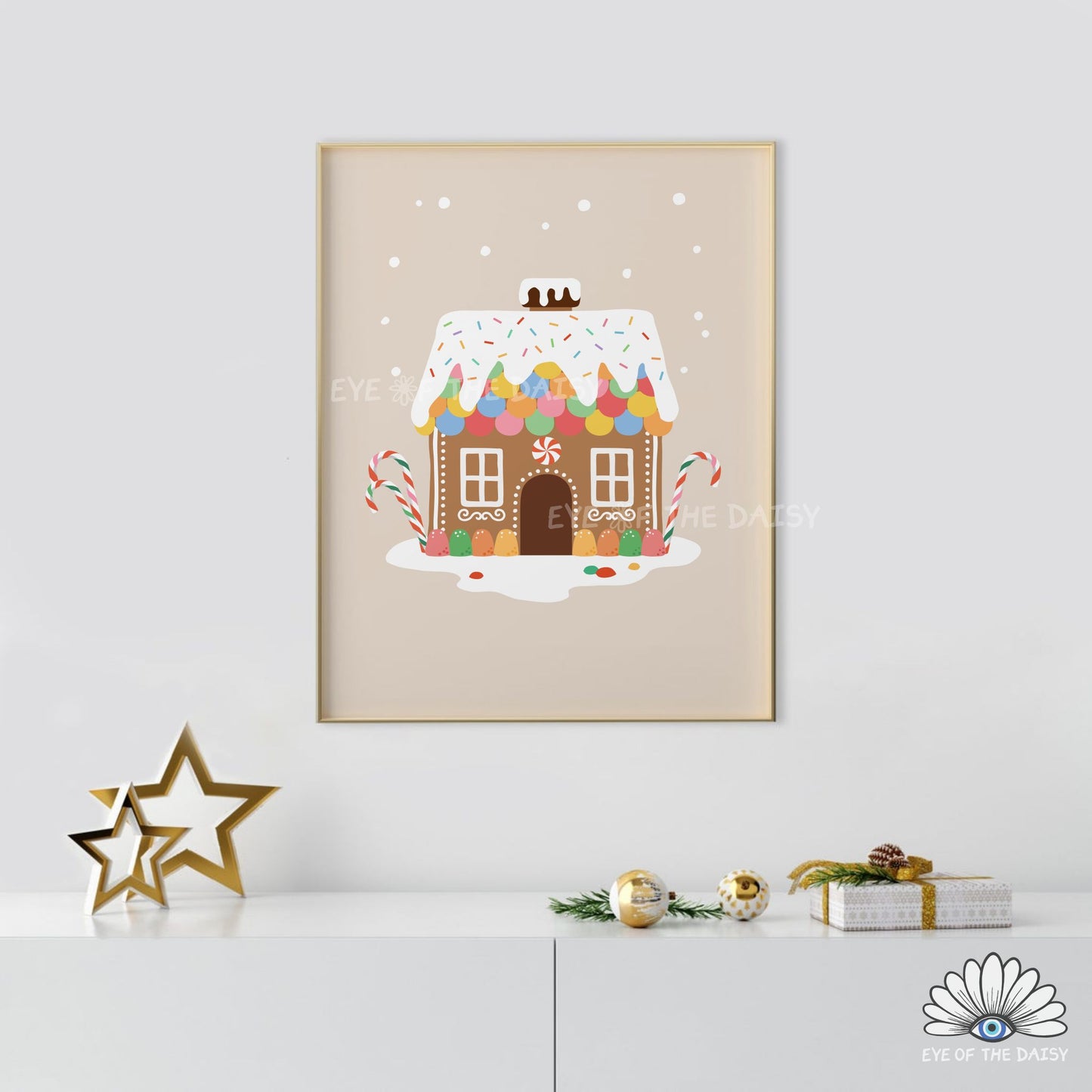 Set of 3 Gingerbread House Prints Digital Download | Cute Christmas Printable Wall Art