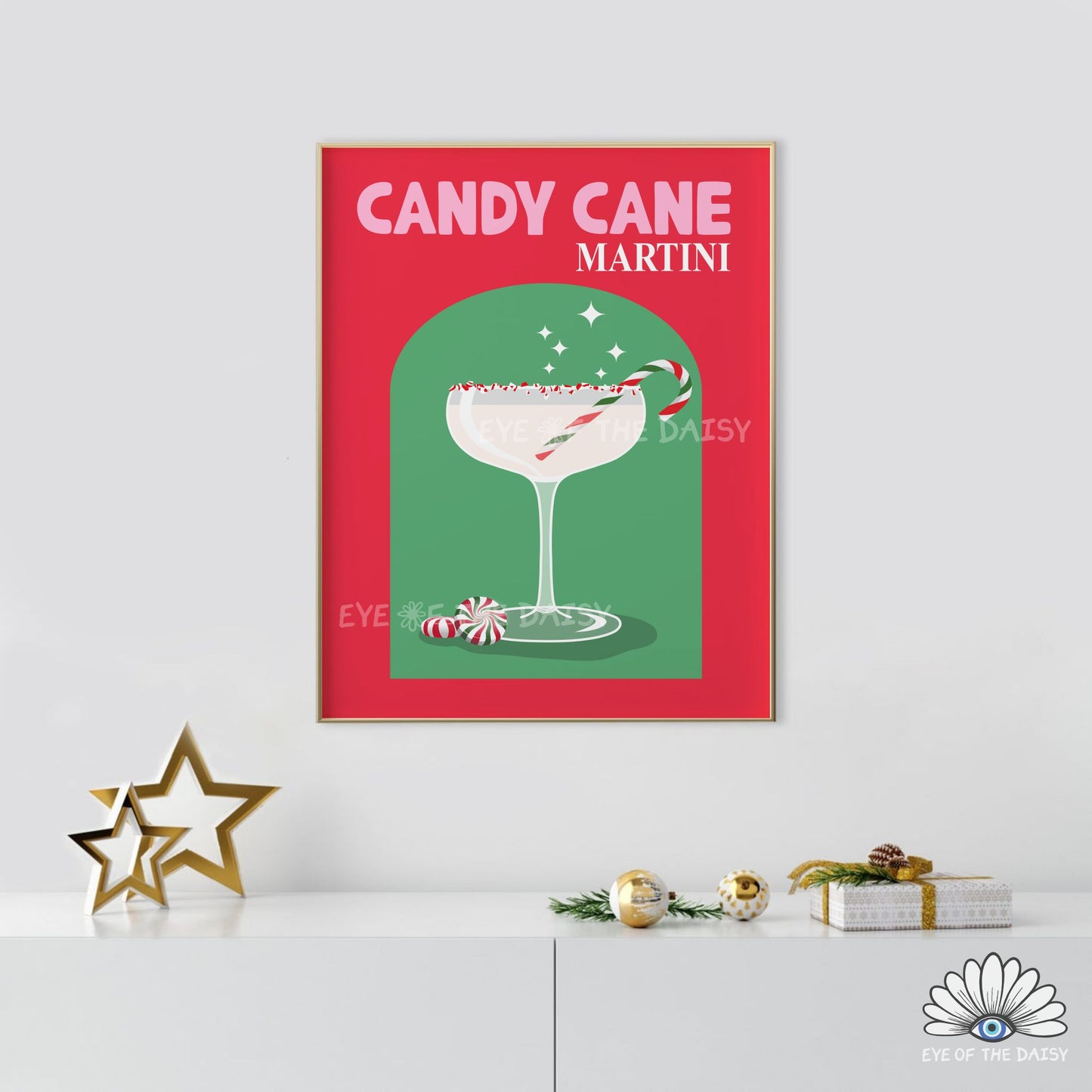 Retro Candy Cane Martini Print Digital Download | Christmas Cocktail Printable Wall Art