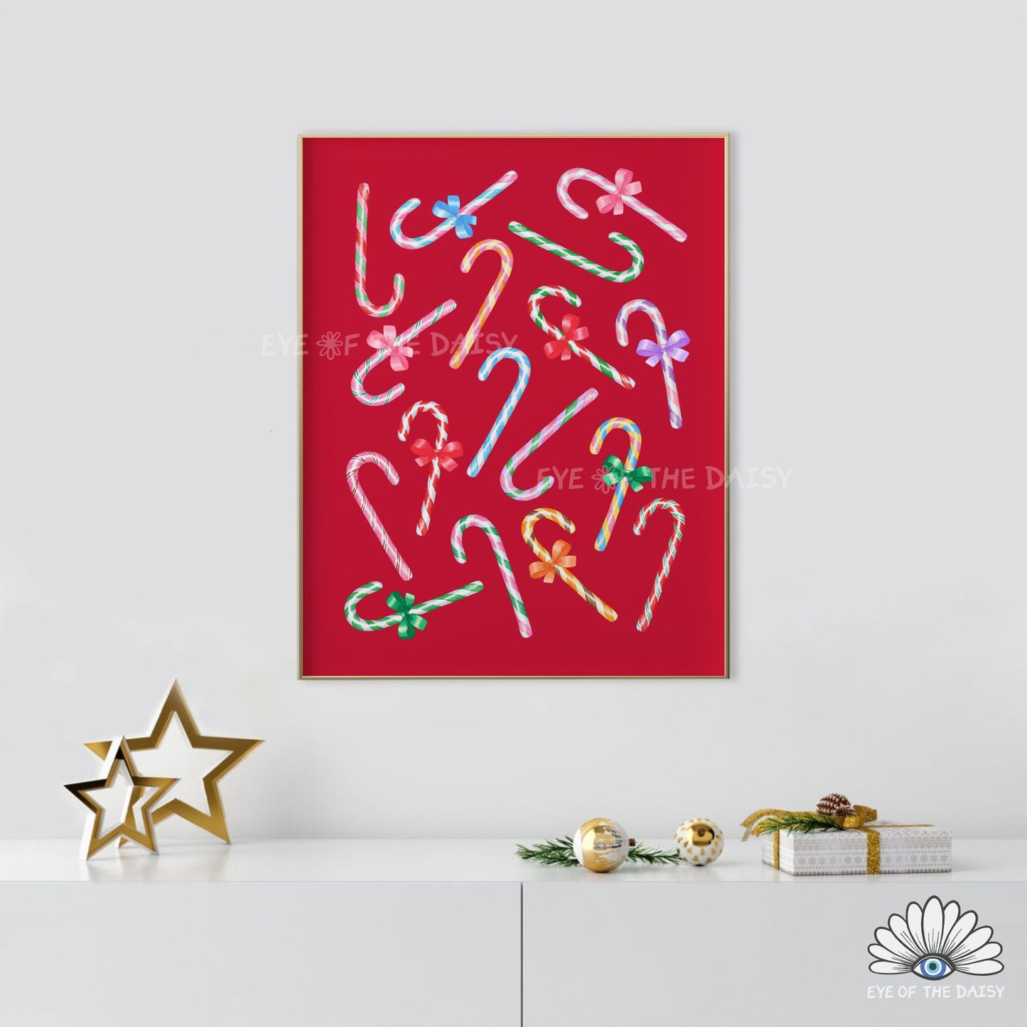 Vibrant Candy Canes Print Digital Download | Fun Maximalist Christmas Printable Wall Art