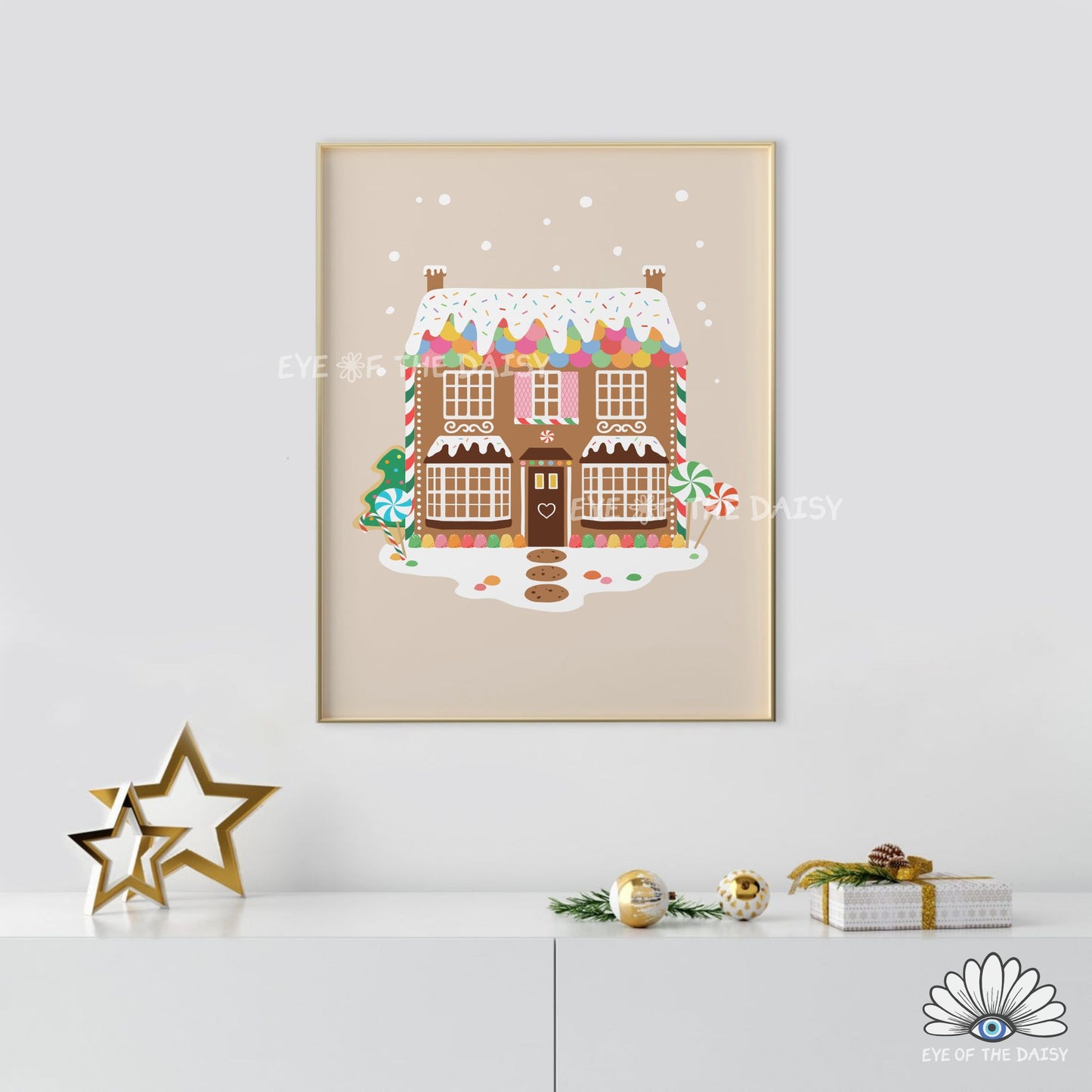 Custom Gingerbread House Portrait Print Digital Download | Personalised Christmas Wall Art