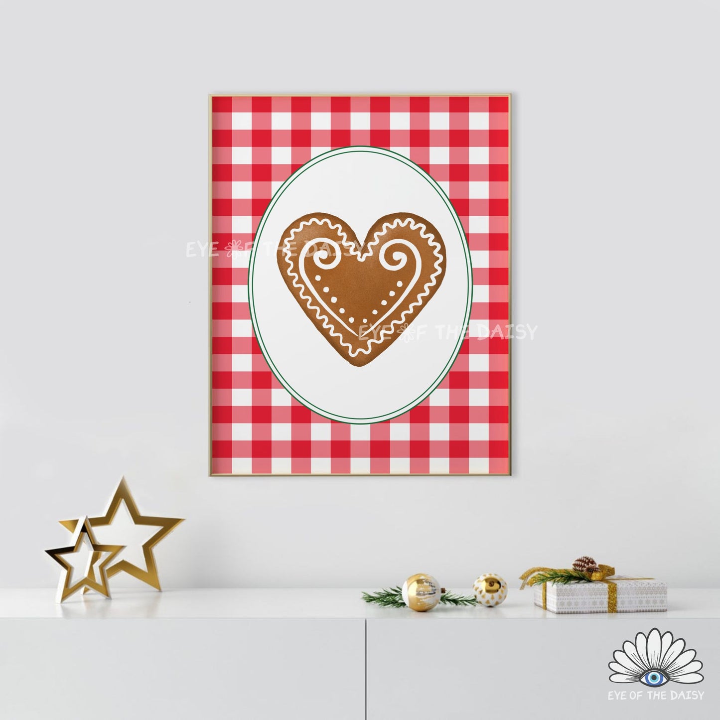 Gingerbread Heart Cookie Print Digital Download | Vintage Holiday Printable Wall Art