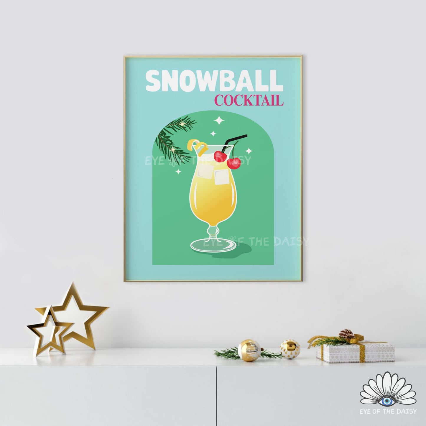 Snowball Drink Print Digital Download | Retro Christmas Cocktail Printable Wall Art