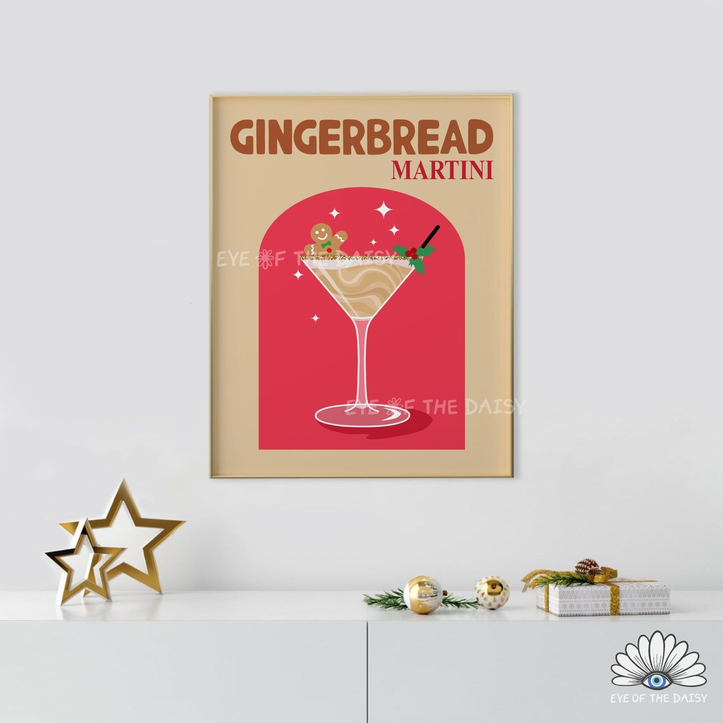 Gingerbread Martini Print Digital Download | Retro Christmas Cocktail Printable Wall Art
