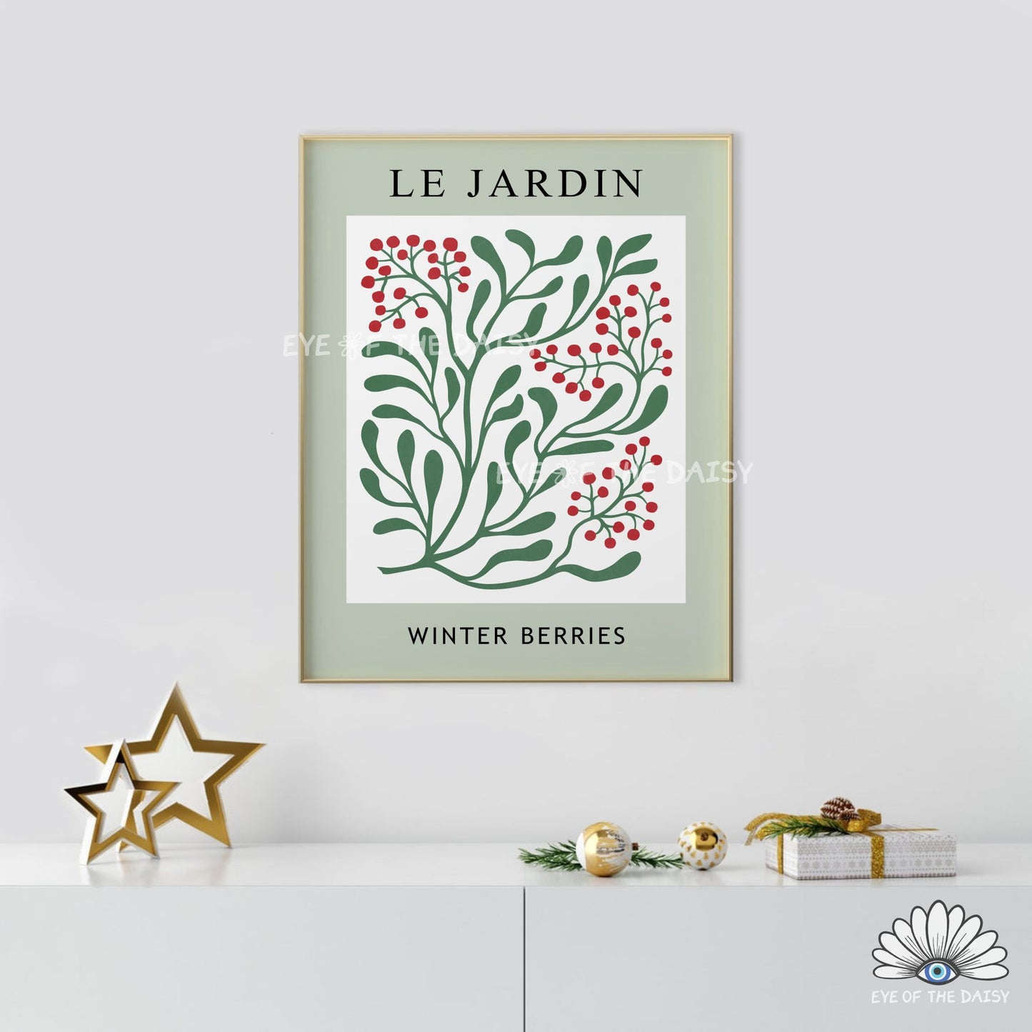 Winter Botanical Print Digital Download | Sage Green Winter Berries Printable Wall Art