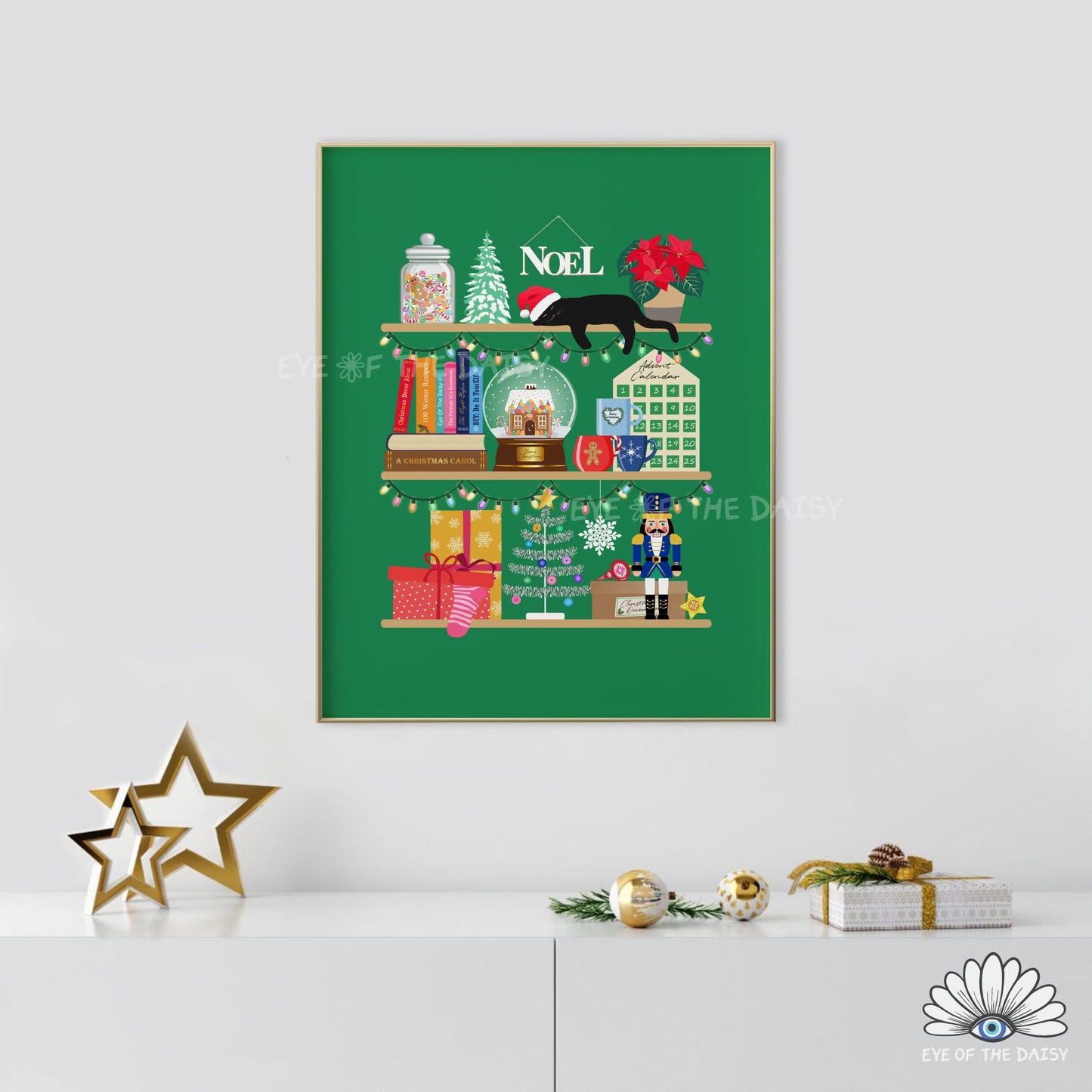 Christmas Shelf Print Digital Download | Holiday Shelves Bookish Printable Wall Art