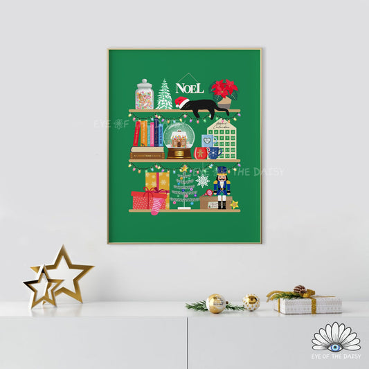 Christmas Shelf Print Digital Download | Holiday Shelves Bookish Printable Wall Art