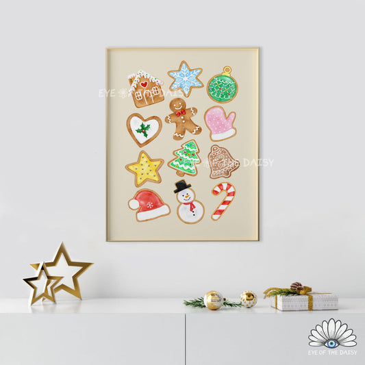 Gingerbread Cookies Print Digital Download | Christmas Kitchen Printable Wall Art