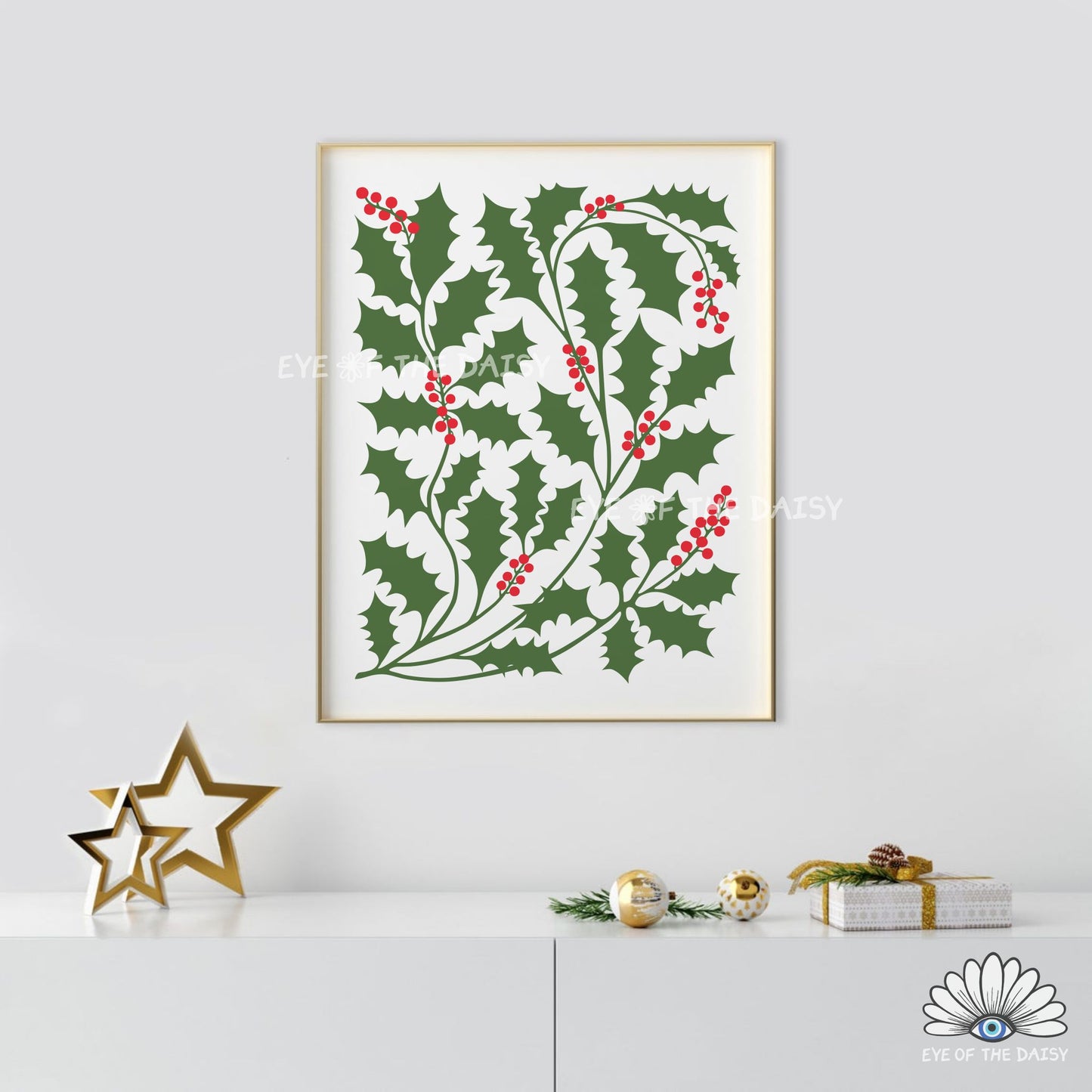 Abstract Holly Christmas Print Download | Red Green Traditional Holiday Printable Wall Art