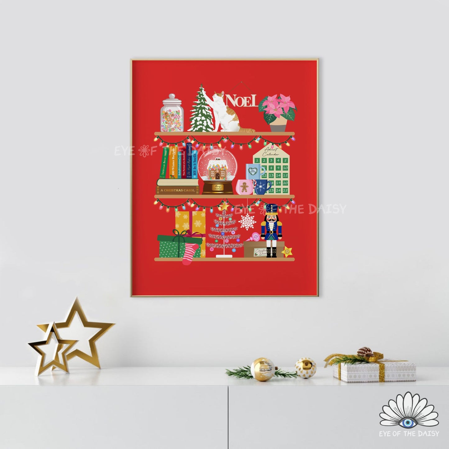 Personalised Pet on Christmas Shelves Digital Print | Custom Pet Drawing Printable Wall Art