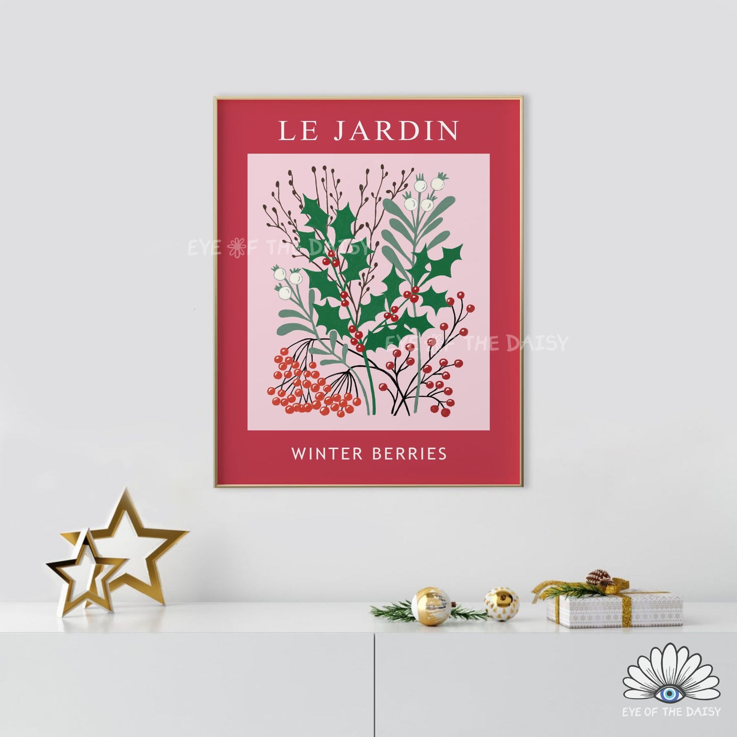 Vintage Winter Berries Print Digital Download | Holly Mistletoe Botanical Printable Wall Art