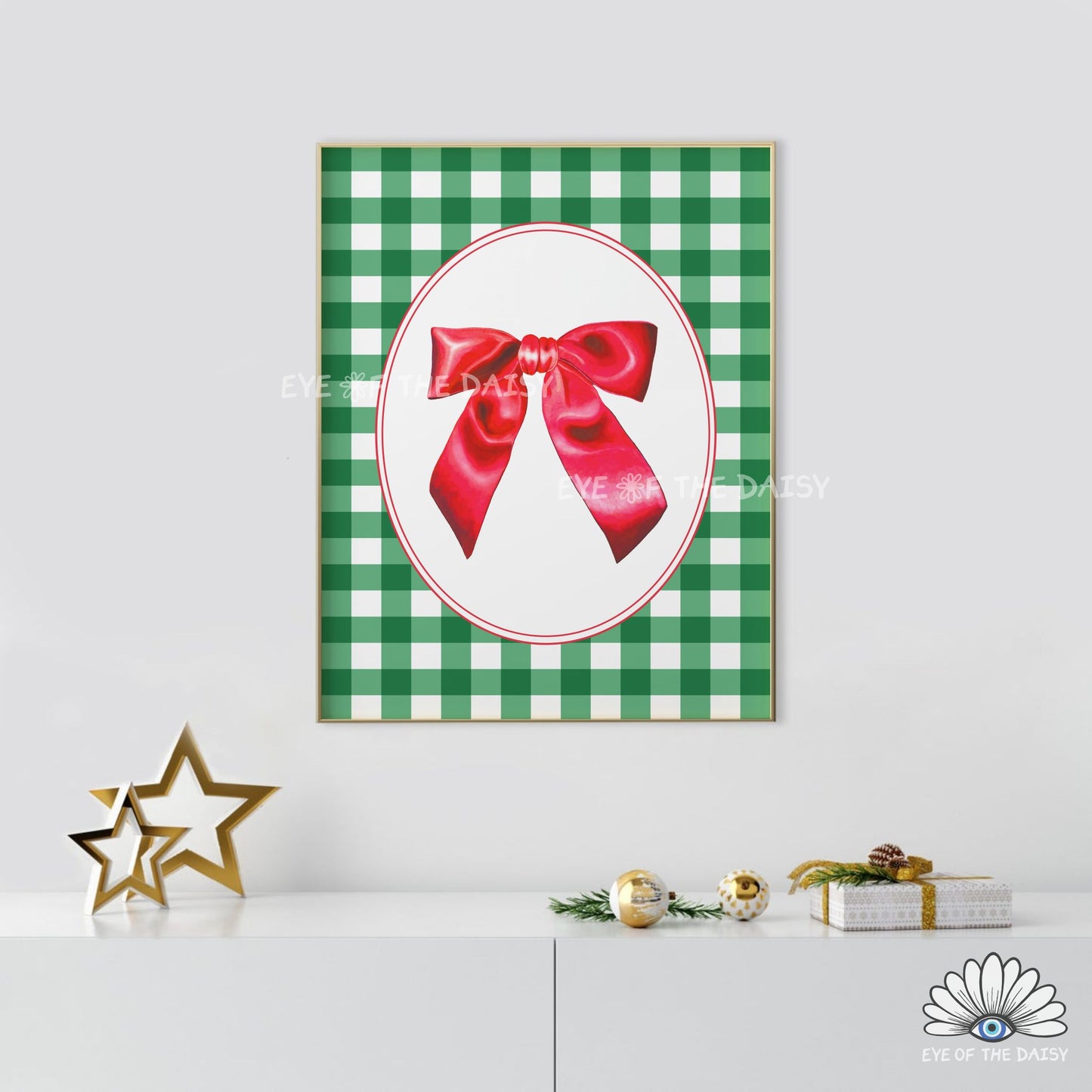 Vintage Christmas Bow Print Digital Download | Traditional Holiday Printable Wall Art