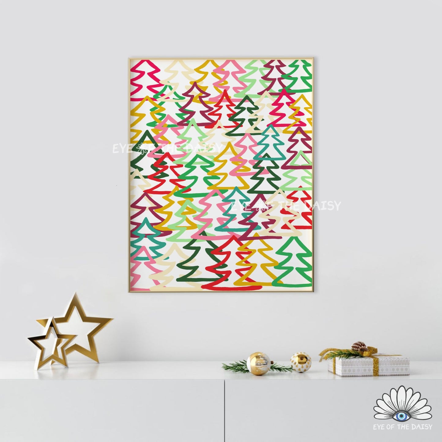 Graffiti Christmas Trees Print Digital Download | Modern Maximalist Holiday Printable Wall Art