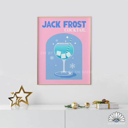 Pink Christmas Cocktail Print Digital Download | Retro Holiday Drink Printable Wall Art