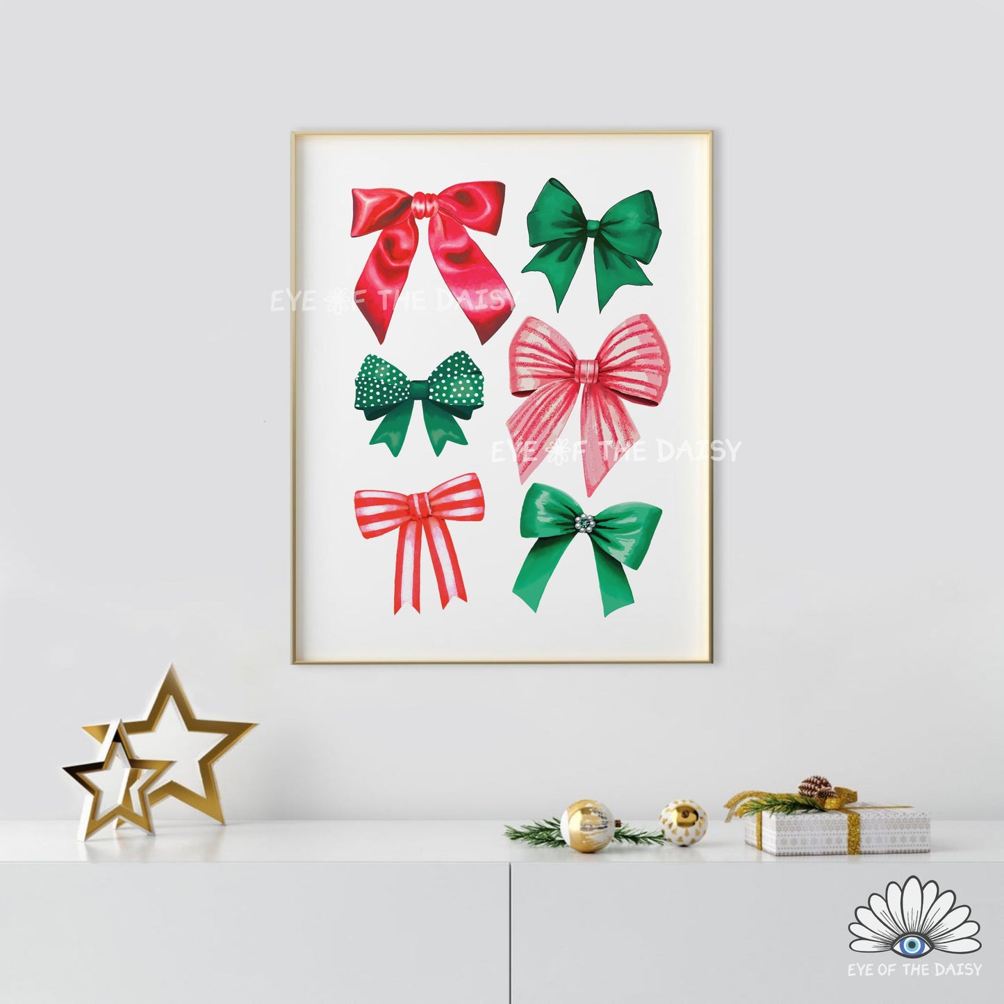 Christmas Bows Print Digital Download | Traditional Holiday Ribbons Printable Wall Art