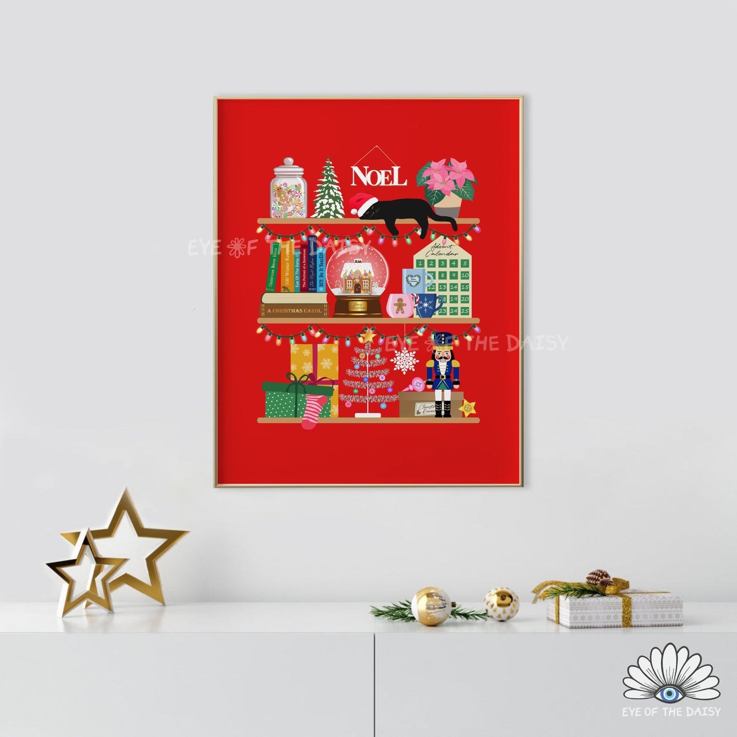 Christmas Shelf Print Digital Download | Maximalist Holiday Printable Wall Art