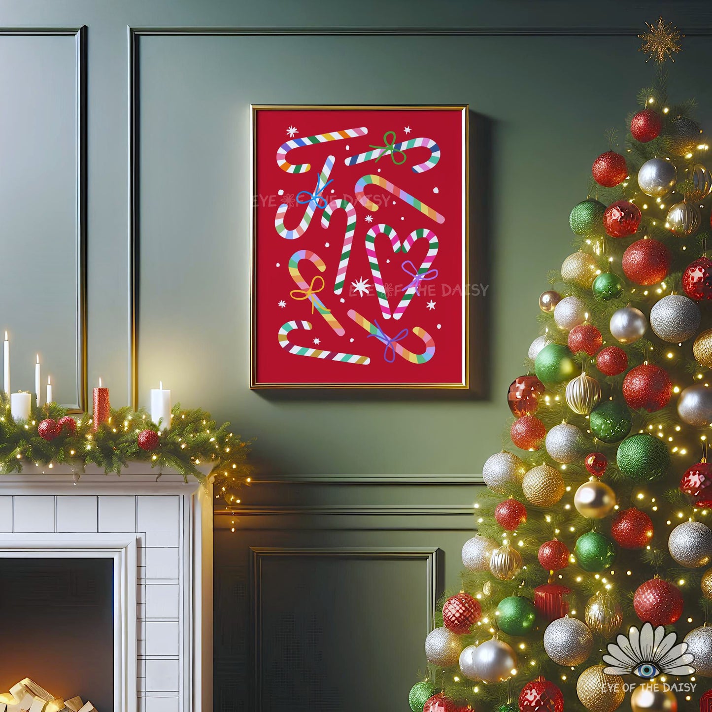 Colorful Candy Canes Digital Print | Retro Maximalist Christmas Printable Wall Art