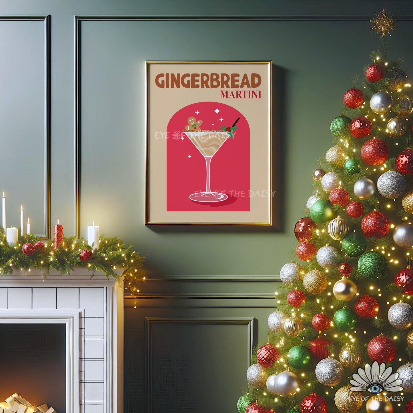 Gingerbread Martini Print Digital Download | Retro Christmas Cocktail Printable Wall Art