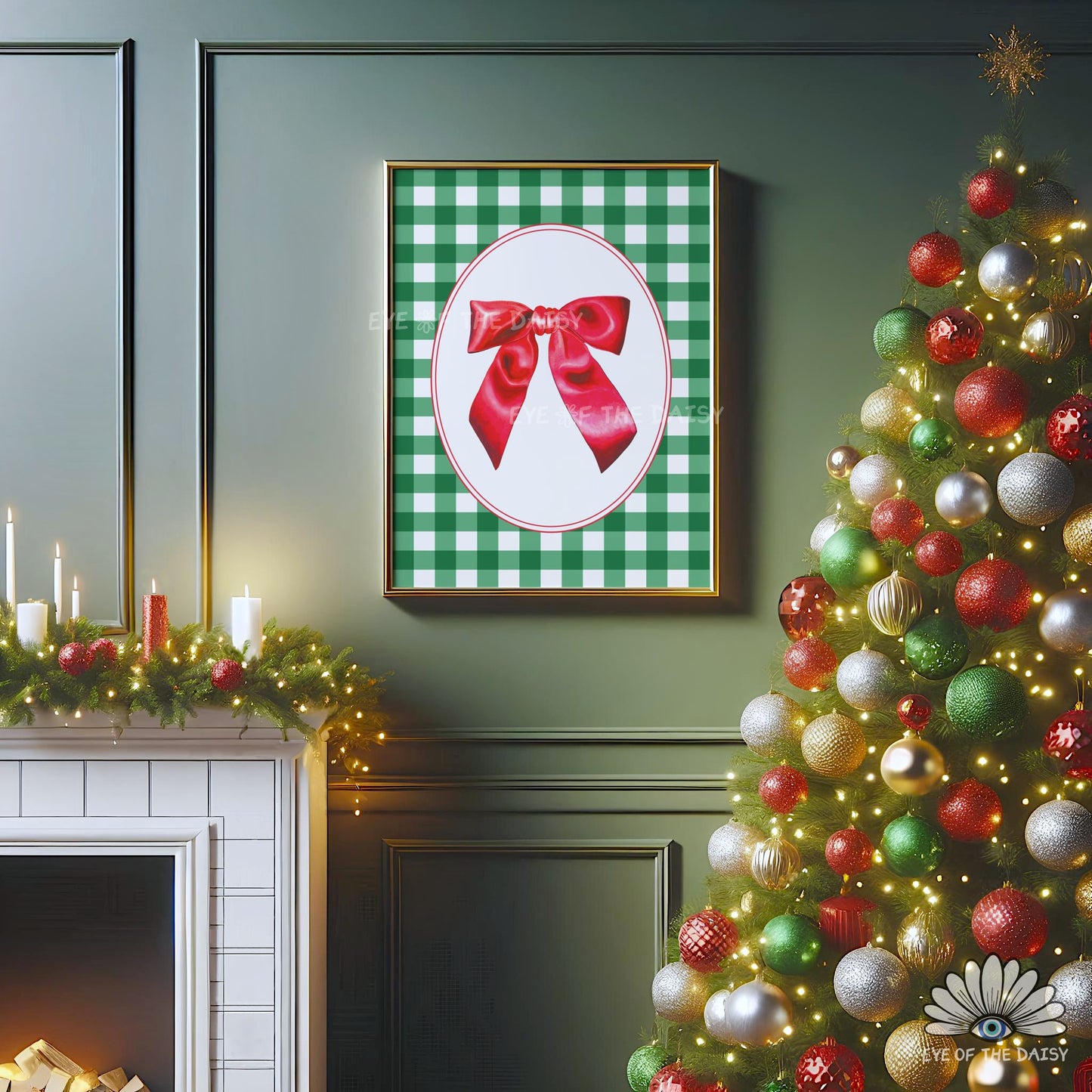 Vintage Christmas Bow Print Digital Download | Traditional Holiday Printable Wall Art