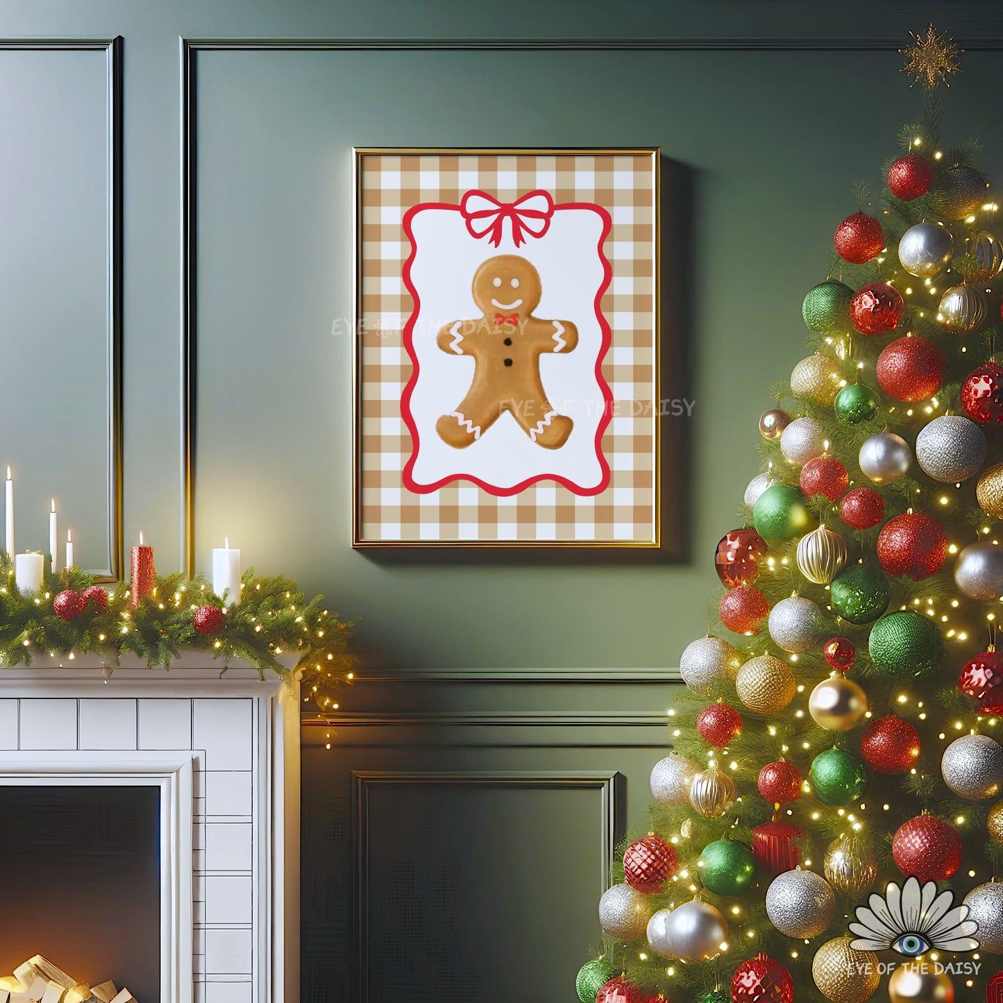 Cute Gingerbread Man Print Digital Download | Check Vintage Holiday Printable Wall Art