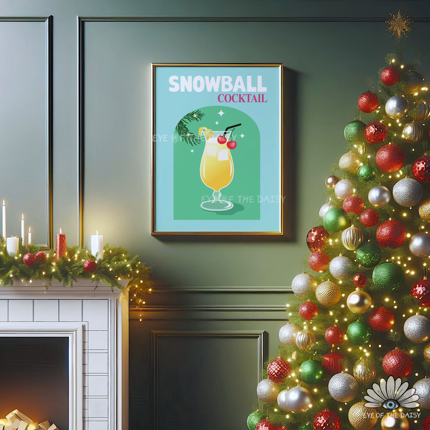 Snowball Drink Print Digital Download | Retro Christmas Cocktail Printable Wall Art
