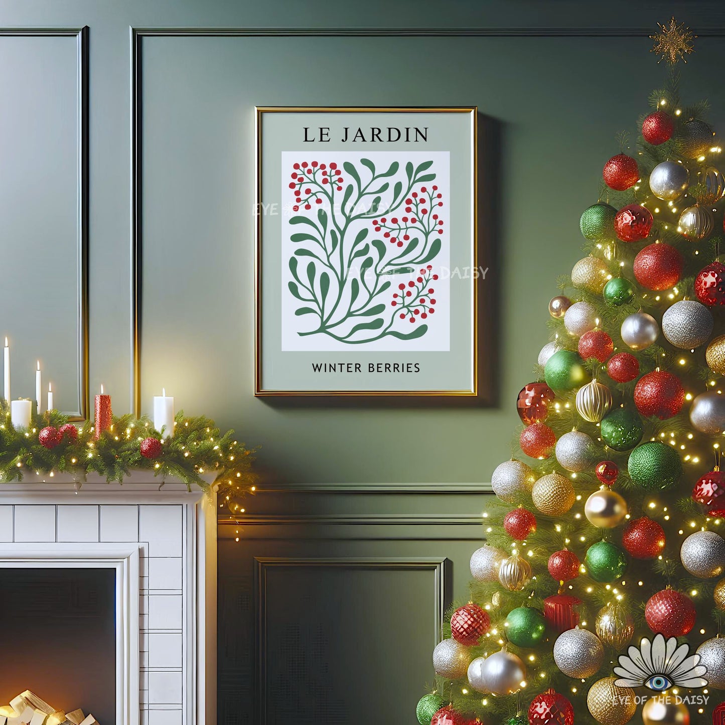 Winter Botanical Print Digital Download | Sage Green Winter Berries Printable Wall Art