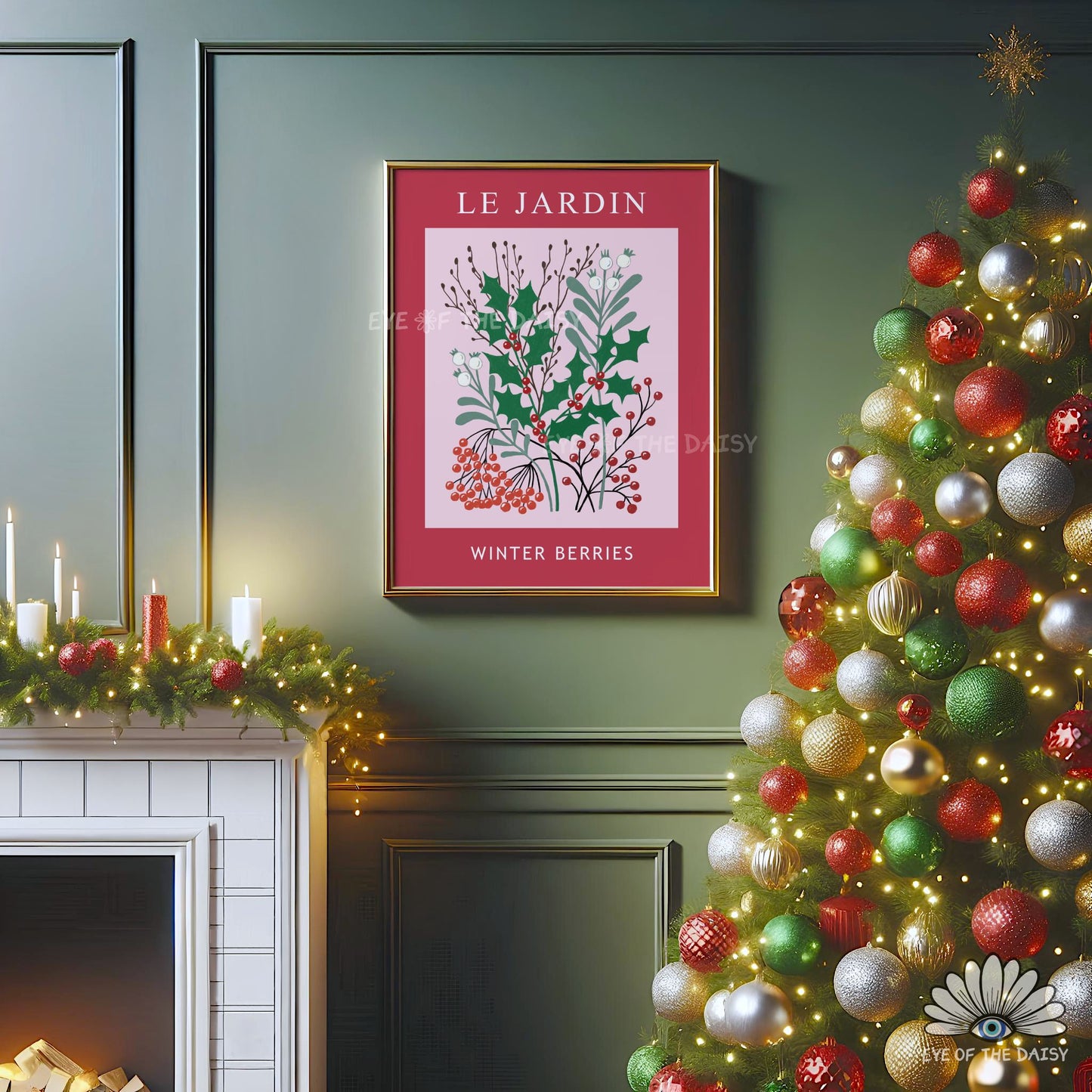 Vintage Winter Berries Print Digital Download | Holly Mistletoe Botanical Printable Wall Art