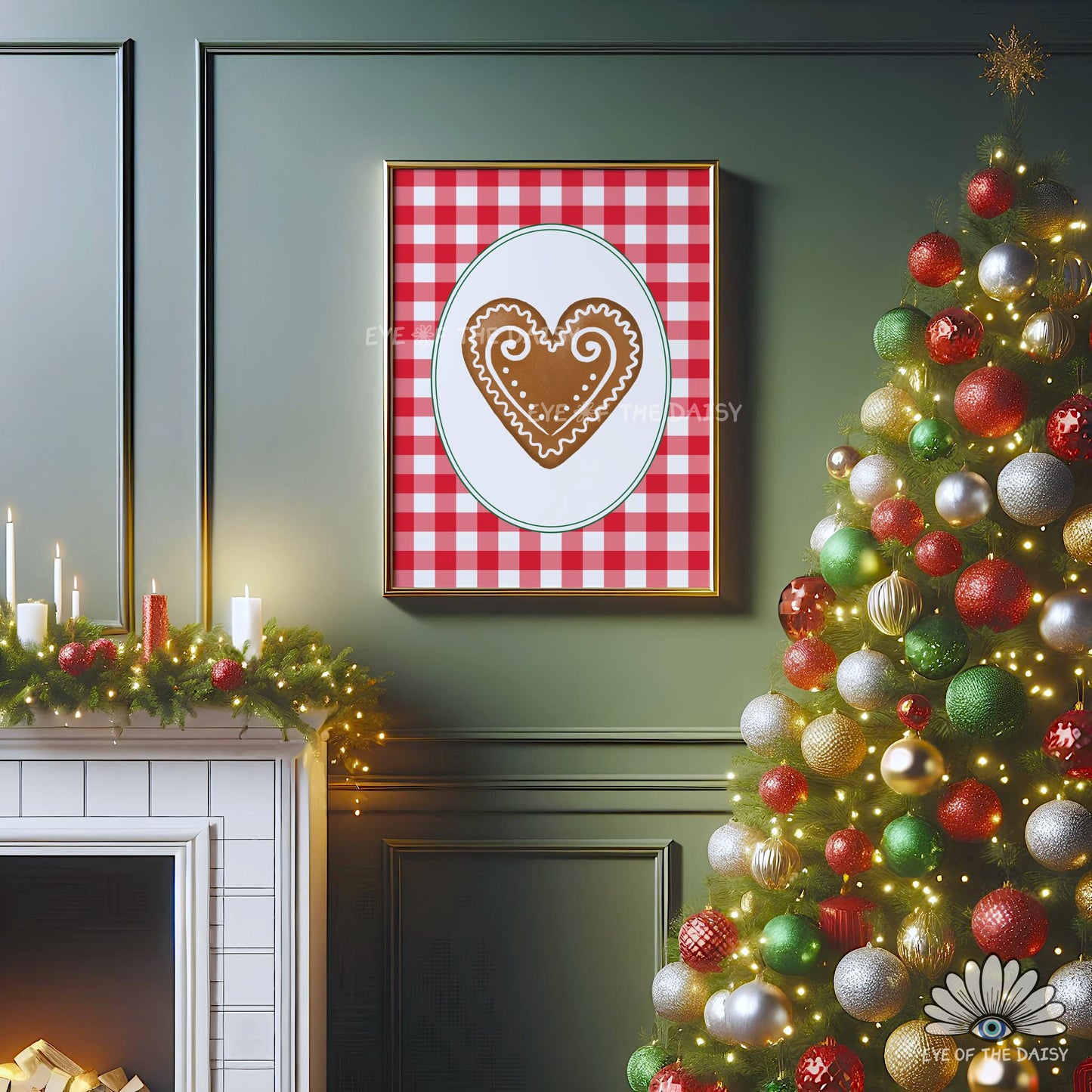 Gingerbread Heart Cookie Print Digital Download | Vintage Holiday Printable Wall Art