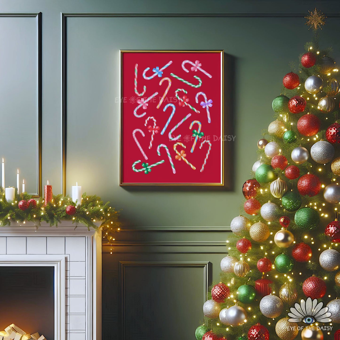 Vibrant Candy Canes Print Digital Download | Fun Maximalist Christmas Printable Wall Art