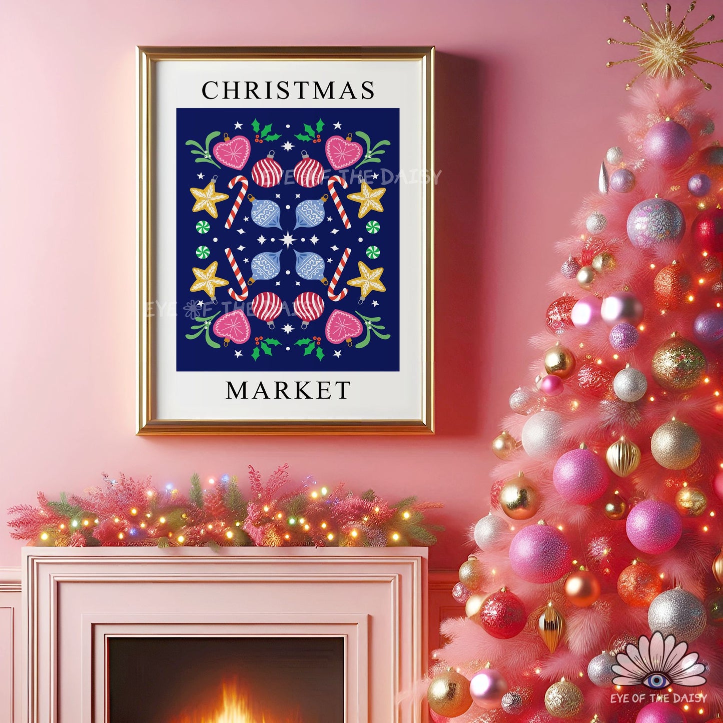 Christmas Market Digital Print Set of 2 | Nordic Folk Art Holiday Printable Wall Art Set