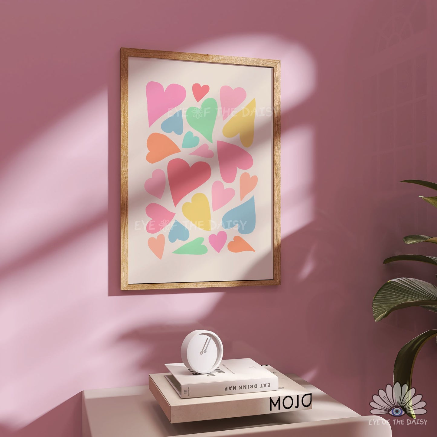 Pastel colorful hearts printable poster, fun dopamine decor for apartments or dorm rooms