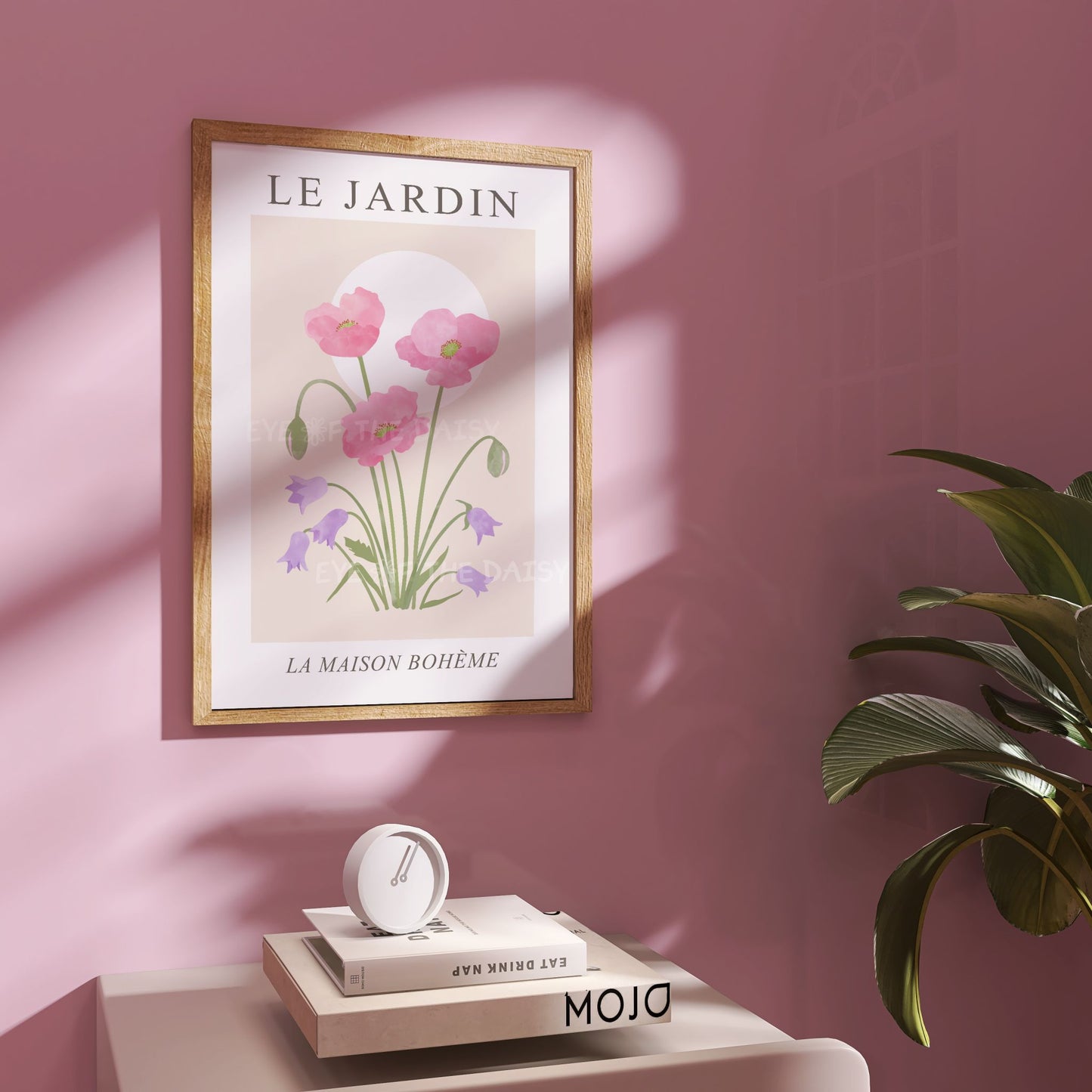 Le Jardin pastel flower triptych – soft pink, lilac, beige wall art, printable gallery wall set of 3 for a sweet botanical kids’ room