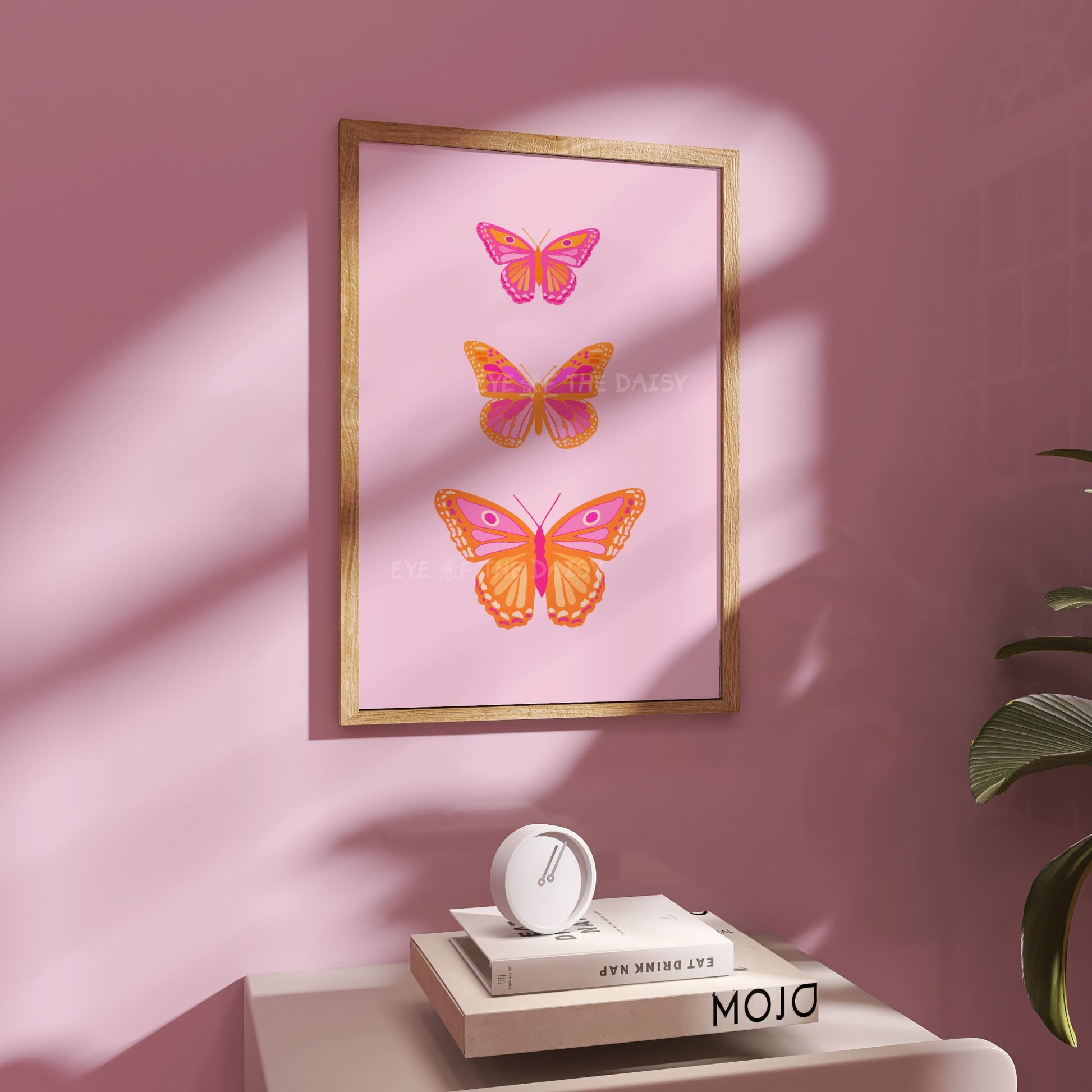 Vibrant butterfly print in orange and pink, coquette aesthetic digital download for boho dorm, girly bedroom or cute gallery wall