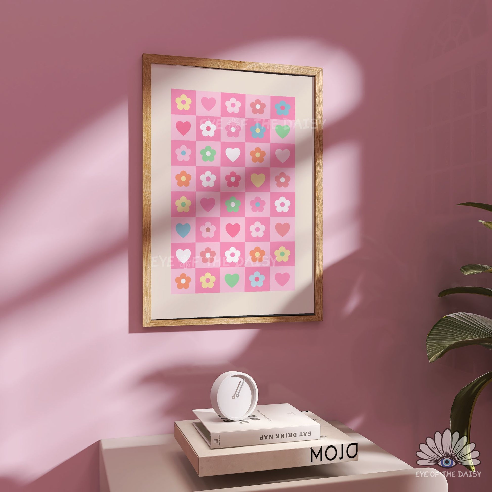 Funky colorful pastel checkerboard poster, retro whimsical wall art for bedrooms or preppy dorm decor