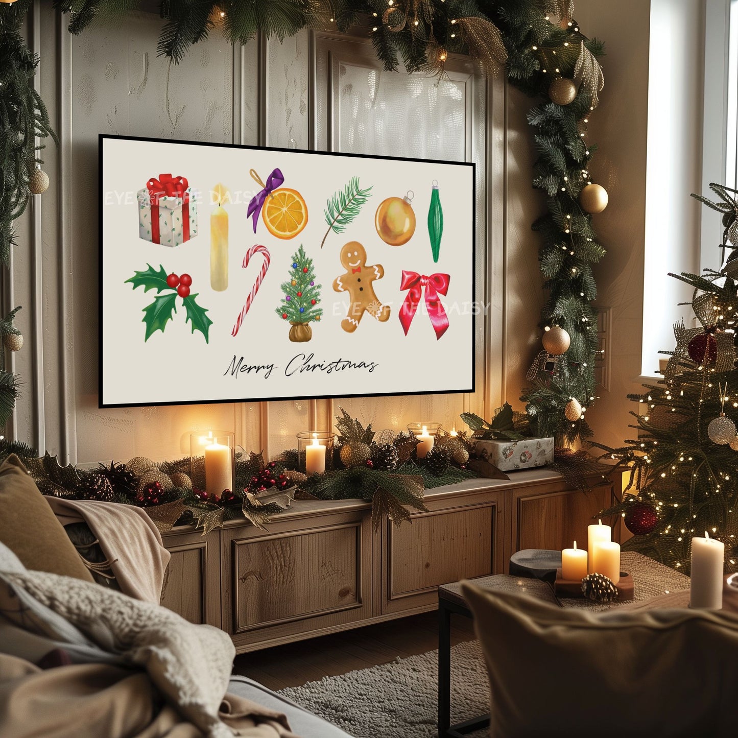 Watercolour Christmas Illustrations 4K TV Art | Colourful Traditional Holiday 4K TV Artwork