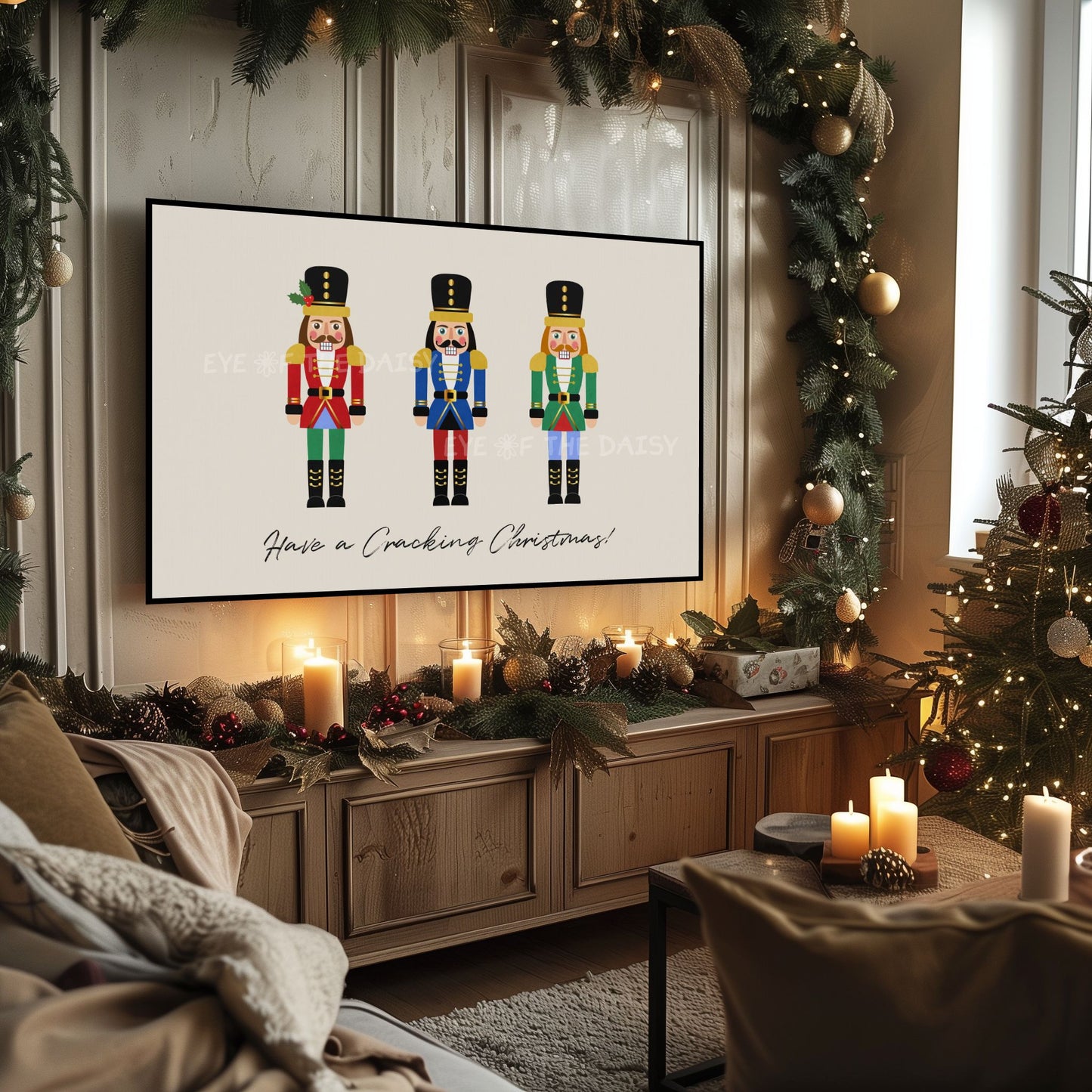 Red Blue Green Christmas Nutcracker 4K TV Art | Traditional Holiday Art for TV Screen 4K