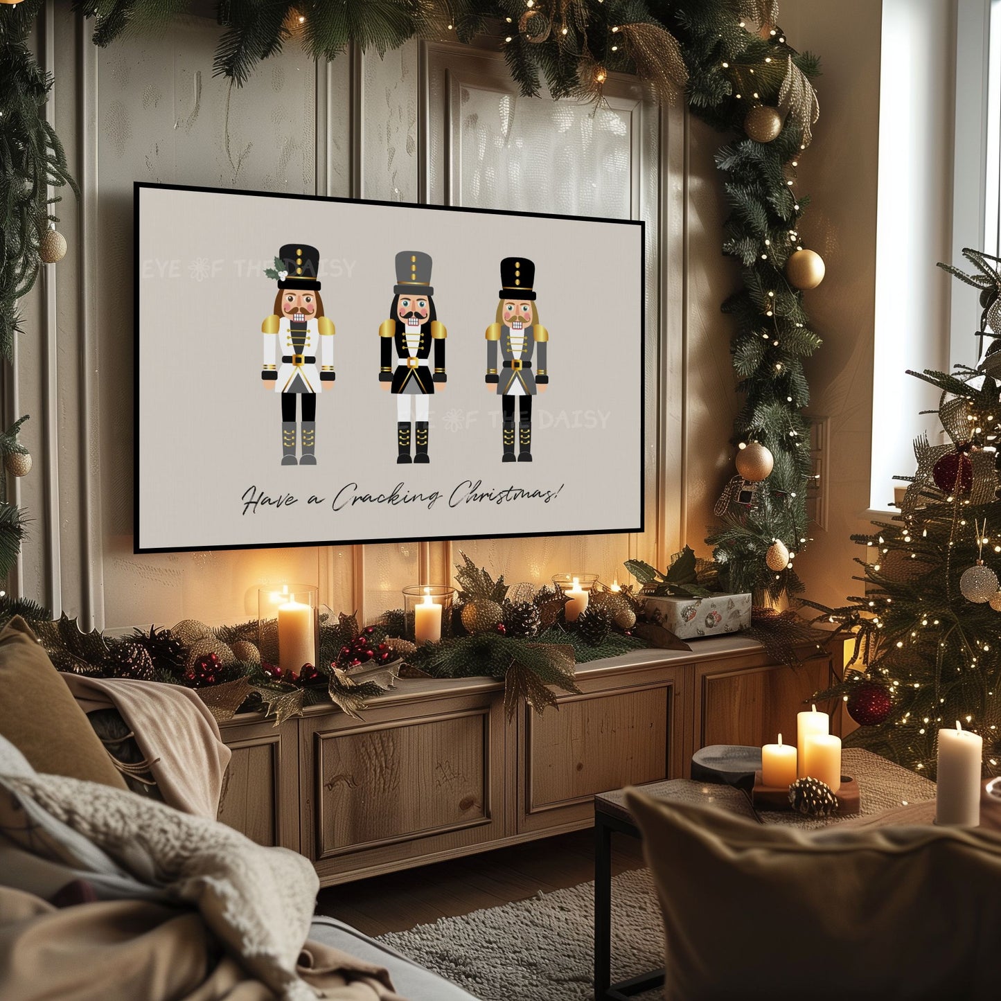 Grey Black Gold Christmas Nutcracker 4K TV Art | Neutral Holiday Art for TV Screen 4K